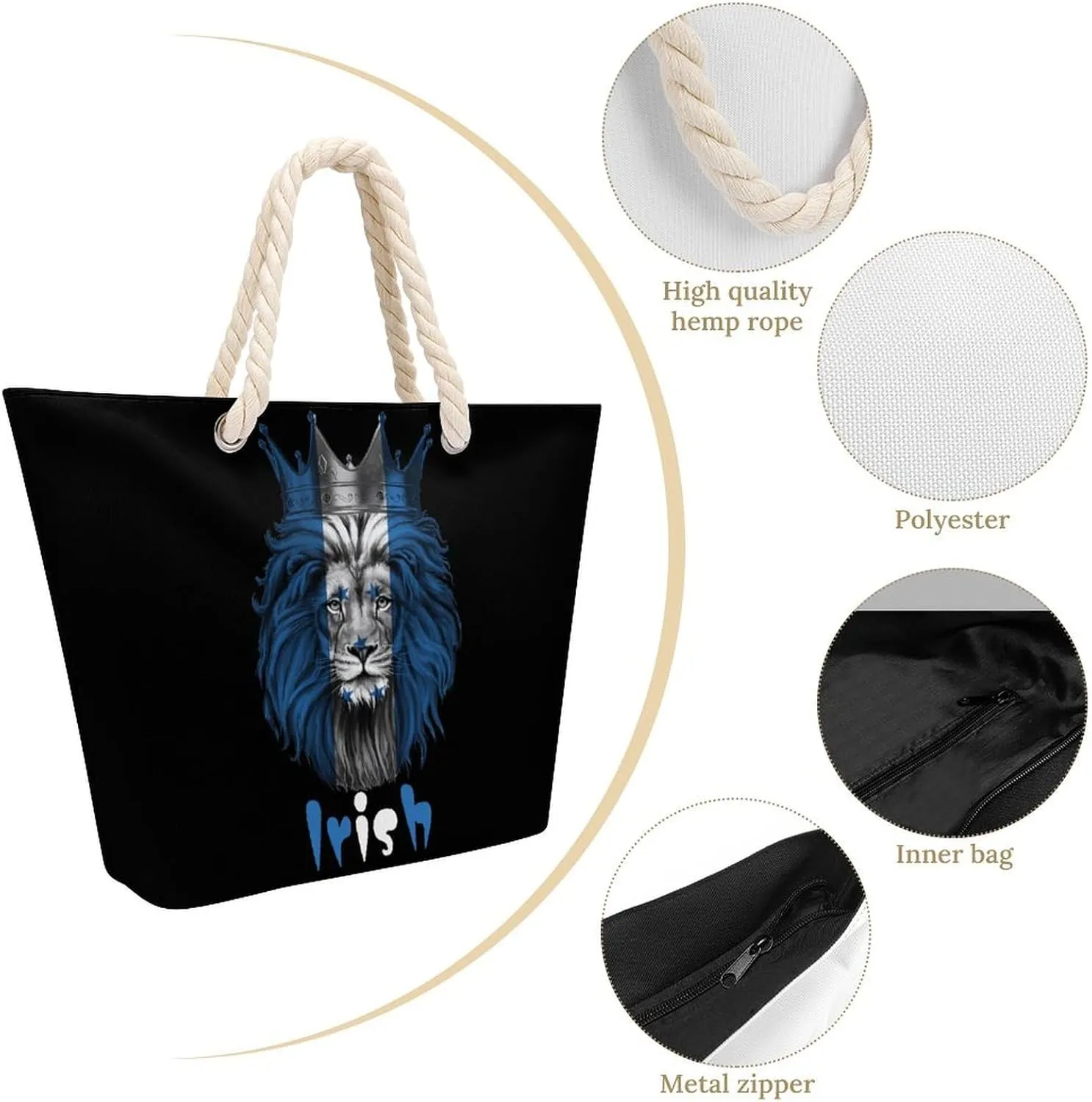 Tote Bag Large Handles Beach Bag with Zipper for Shopping Groceries Travel Outdoors Swim Pool Bag