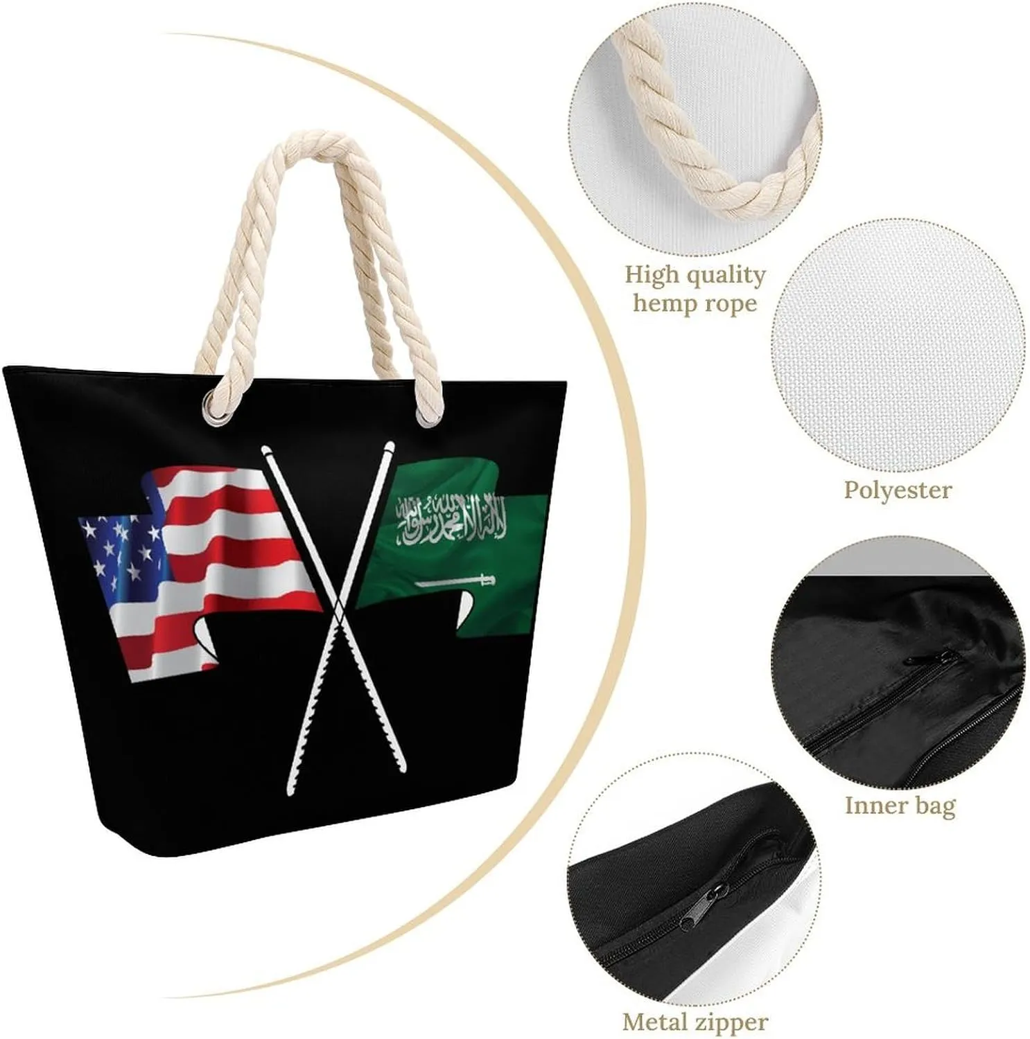 Tote Bag Large Handles Beach Bag with Zipper for Shopping Groceries Travel Outdoors Swim Pool Bag