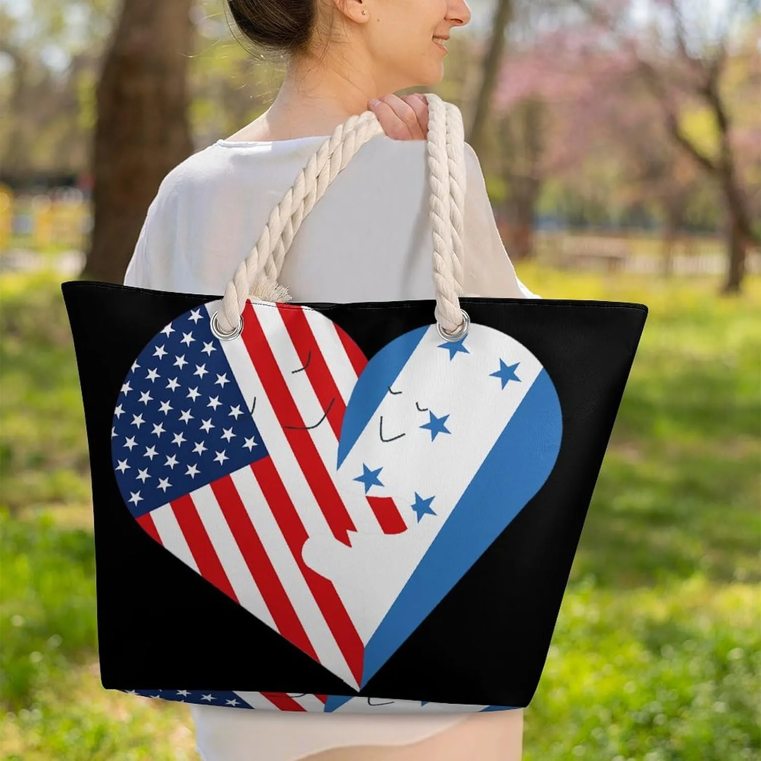 Tote Bag Large Handles Beach Bag with Zipper for Shopping Groceries Travel Outdoors Swim Pool Bag