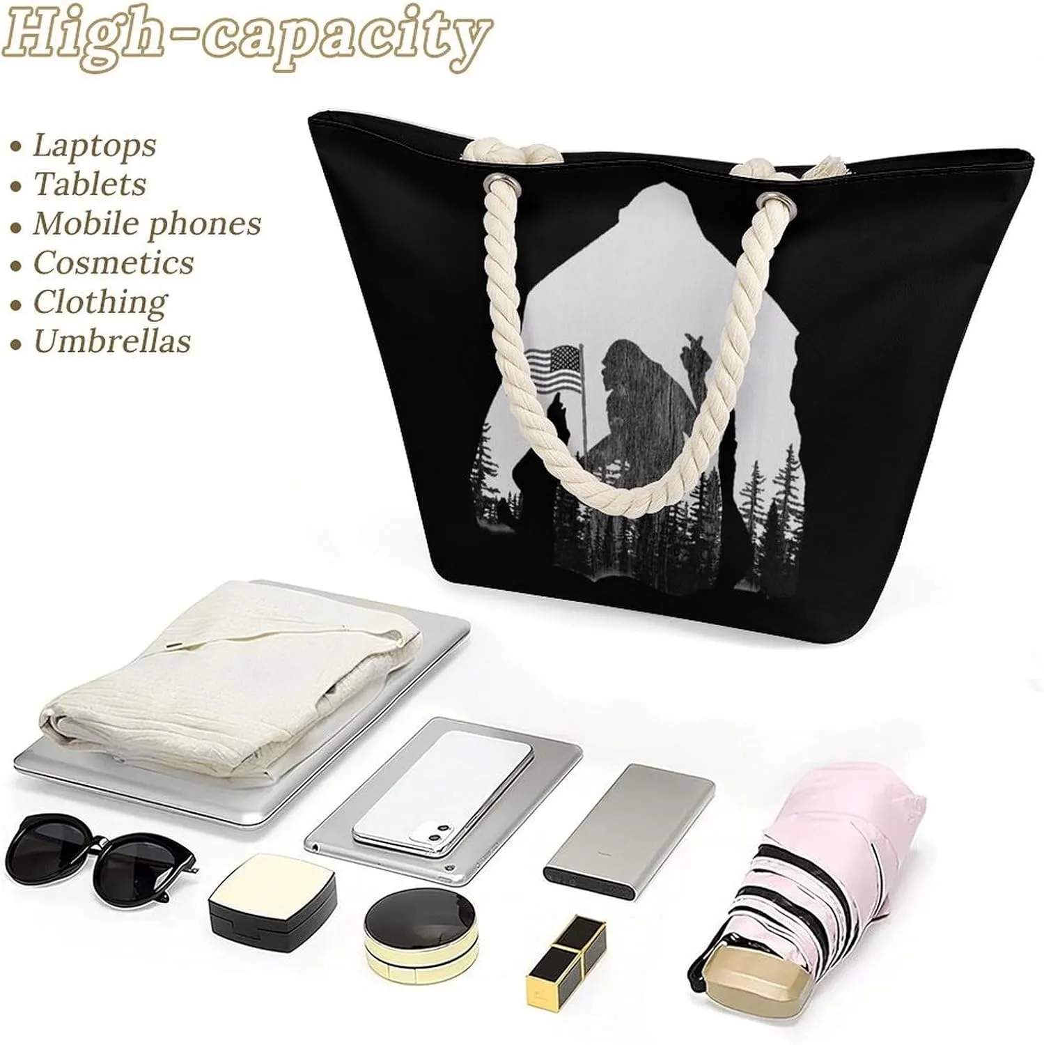 Tote Bag Large Handles Beach Bag with Zipper for Shopping Groceries Travel Outdoors Swim Pool Bag
