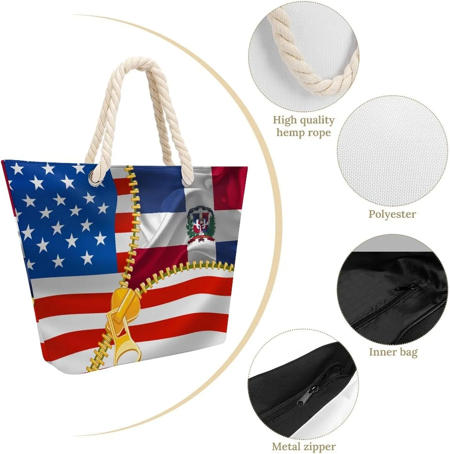 Tote Bag Large Handles Beach Bag with Zipper for Shopping Groceries Travel Outdoors Swim Pool Bag