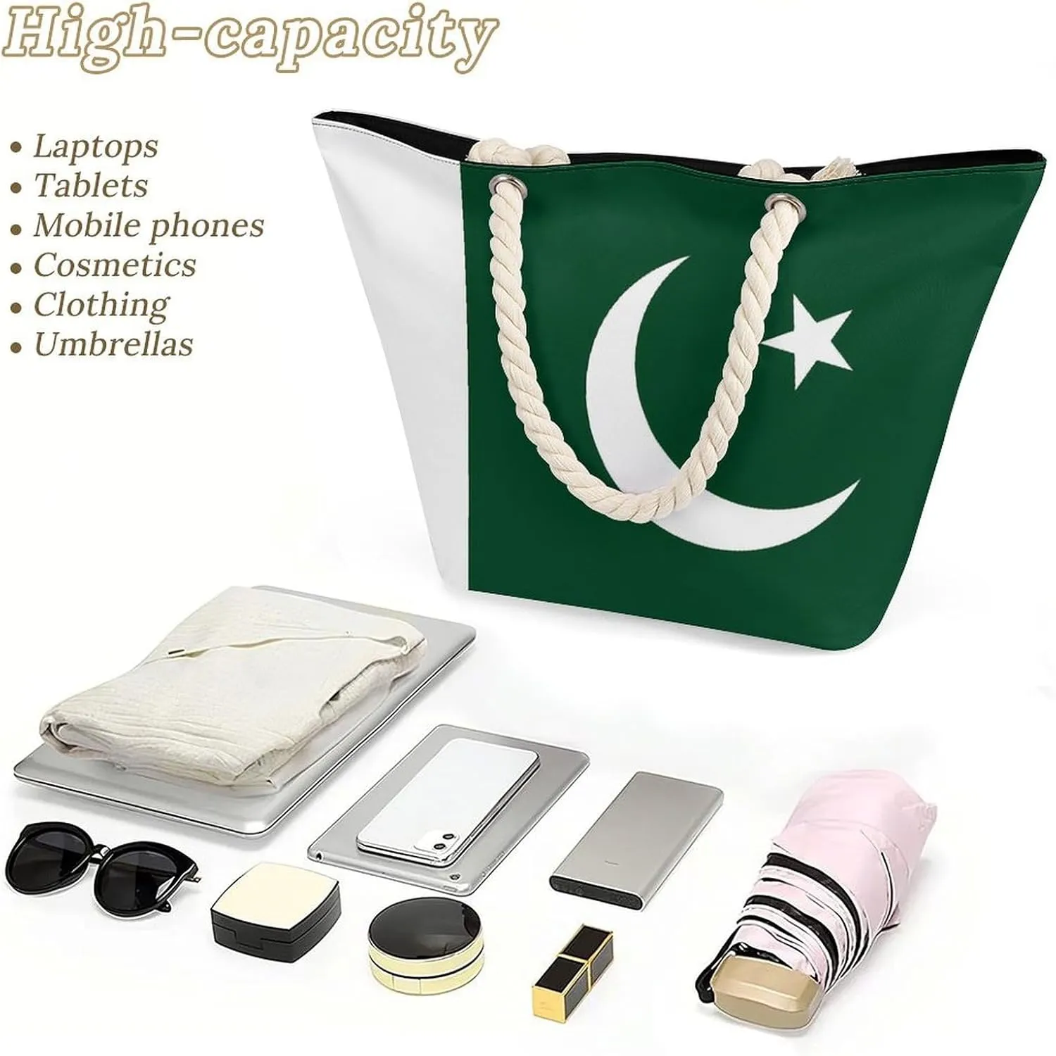 Tote Bag Large Handles Beach Bag with Zipper for Shopping Groceries Travel Outdoors Swim Pool Bag