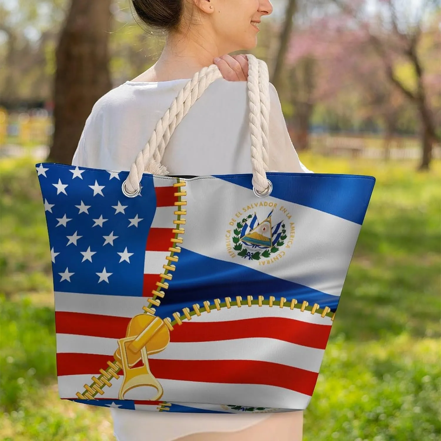 Tote Bag Large Handles Beach Bag with Zipper for Shopping Groceries Travel Outdoors Swim Pool Bag