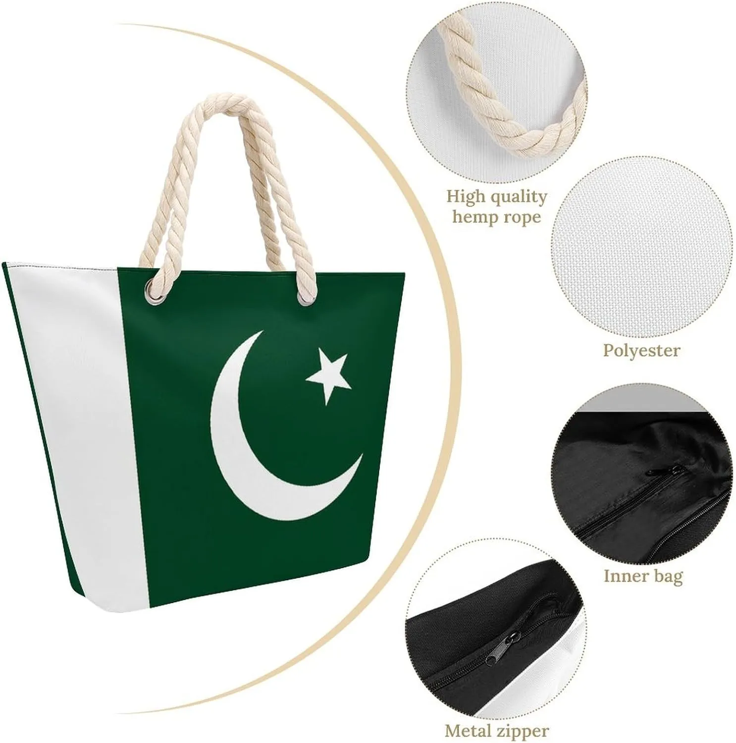 Tote Bag Large Handles Beach Bag with Zipper for Shopping Groceries Travel Outdoors Swim Pool Bag