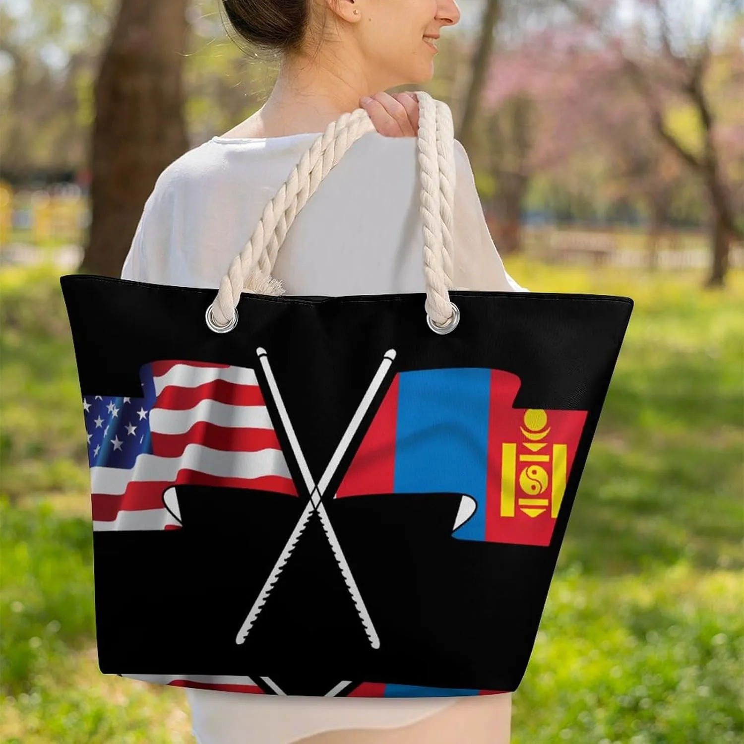 Tote Bag Large Handles Beach Bag with Zipper for Shopping Groceries Travel Outdoors Swim Pool Bag
