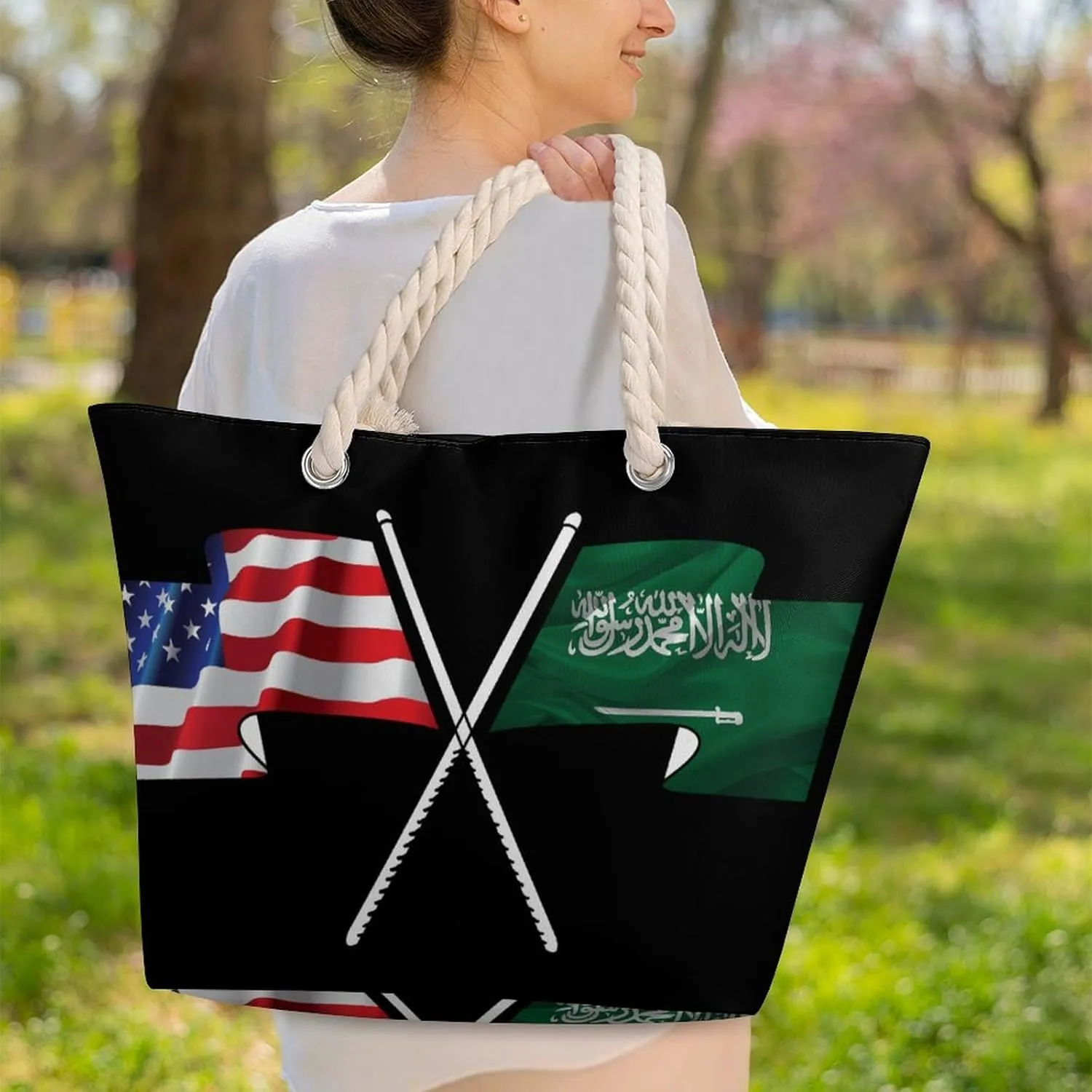Tote Bag Large Handles Beach Bag with Zipper for Shopping Groceries Travel Outdoors Swim Pool Bag