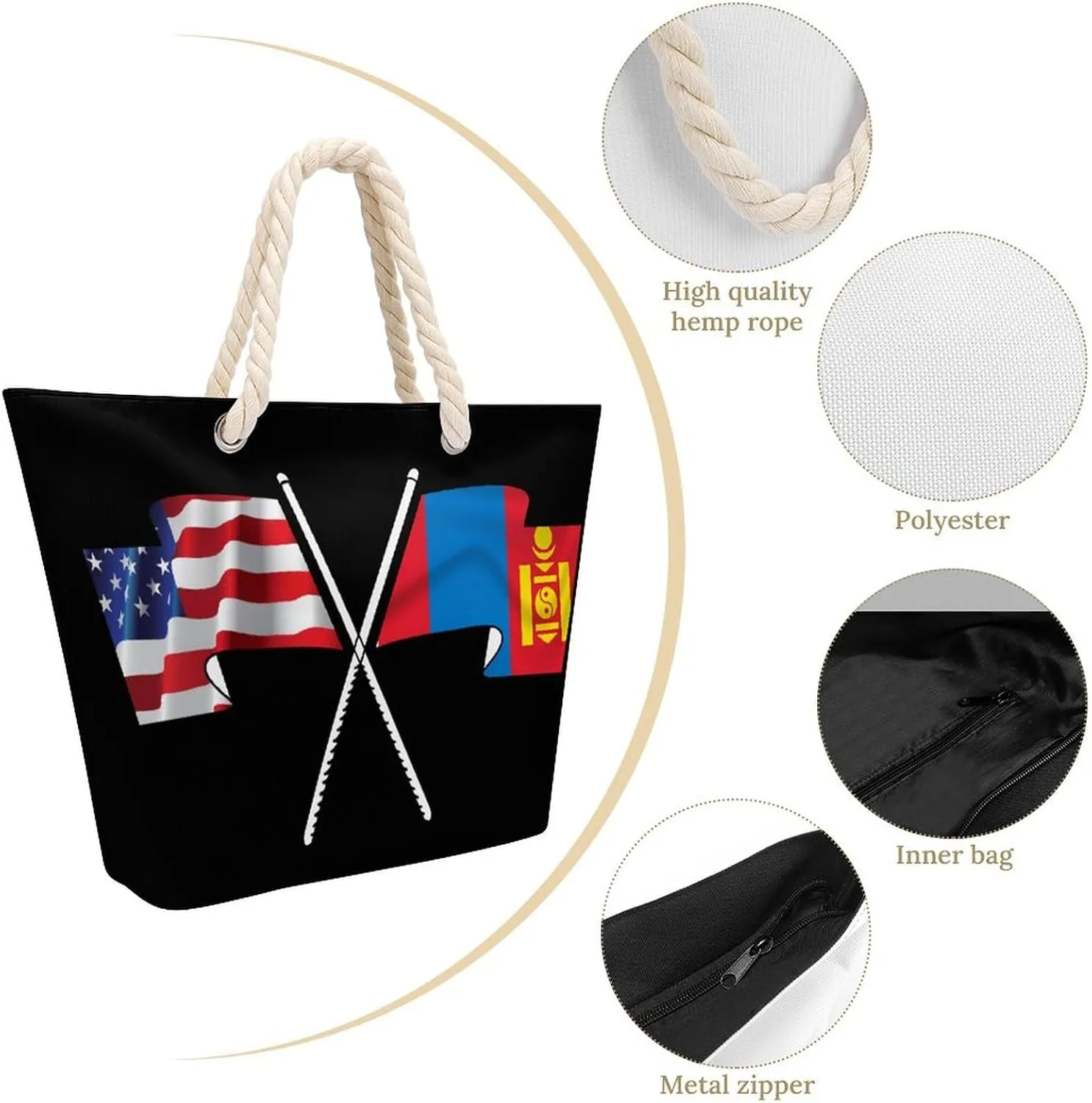 Tote Bag Large Handles Beach Bag with Zipper for Shopping Groceries Travel Outdoors Swim Pool Bag