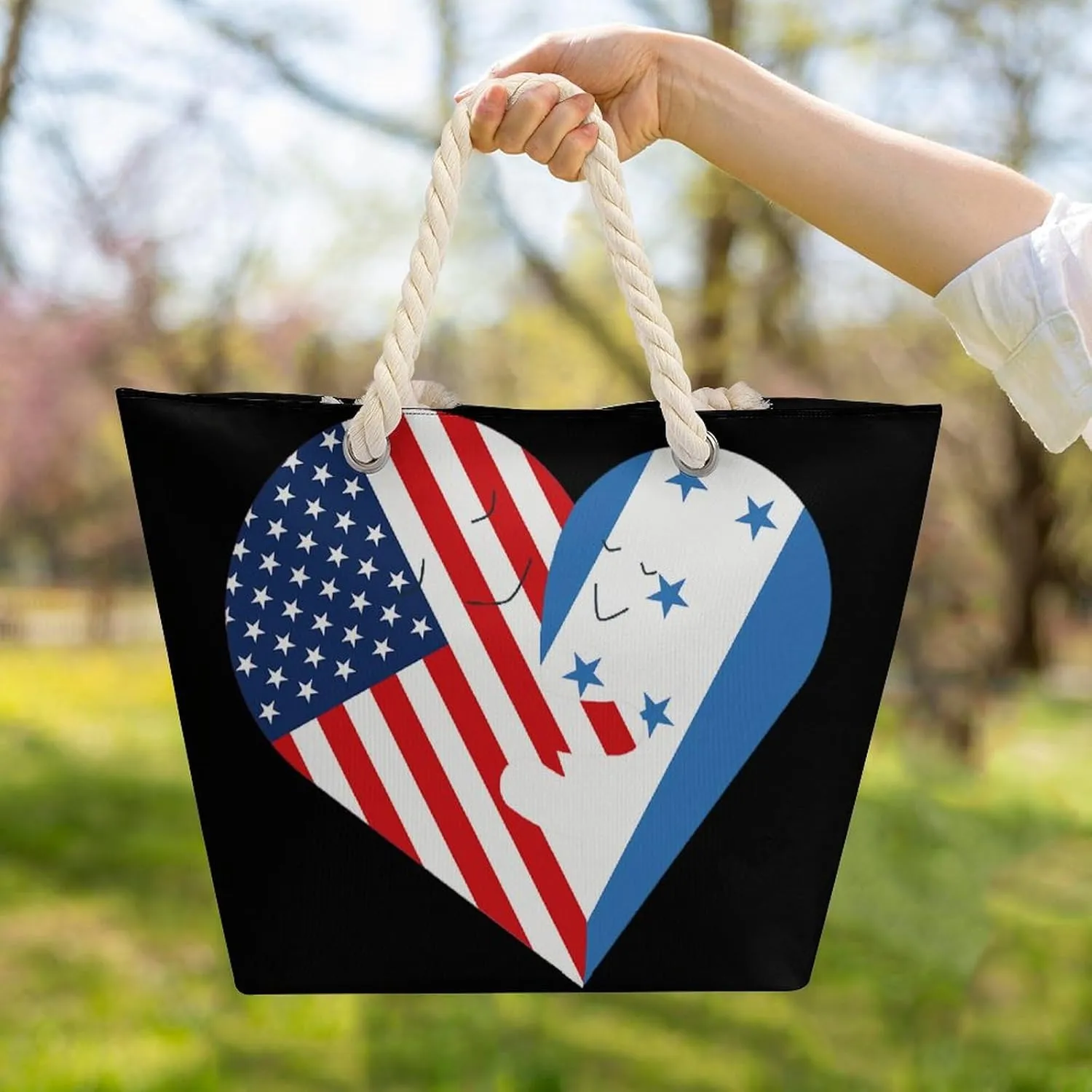 Tote Bag Large Handles Beach Bag with Zipper for Shopping Groceries Travel Outdoors Swim Pool Bag