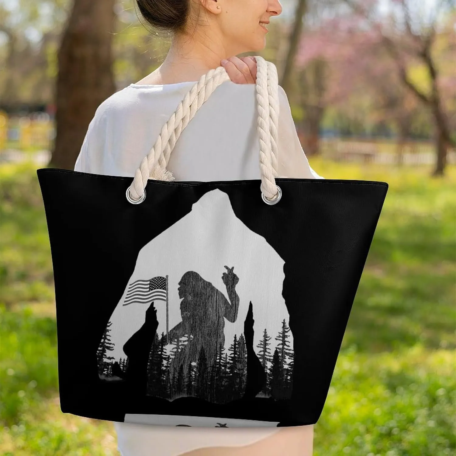 Tote Bag Large Handles Beach Bag with Zipper for Shopping Groceries Travel Outdoors Swim Pool Bag
