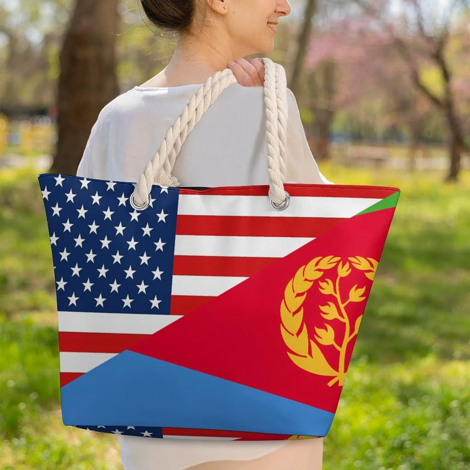 Tote Bag Large Handles Beach Bag with Zipper for Shopping Groceries Travel Outdoors Swim Pool Bag