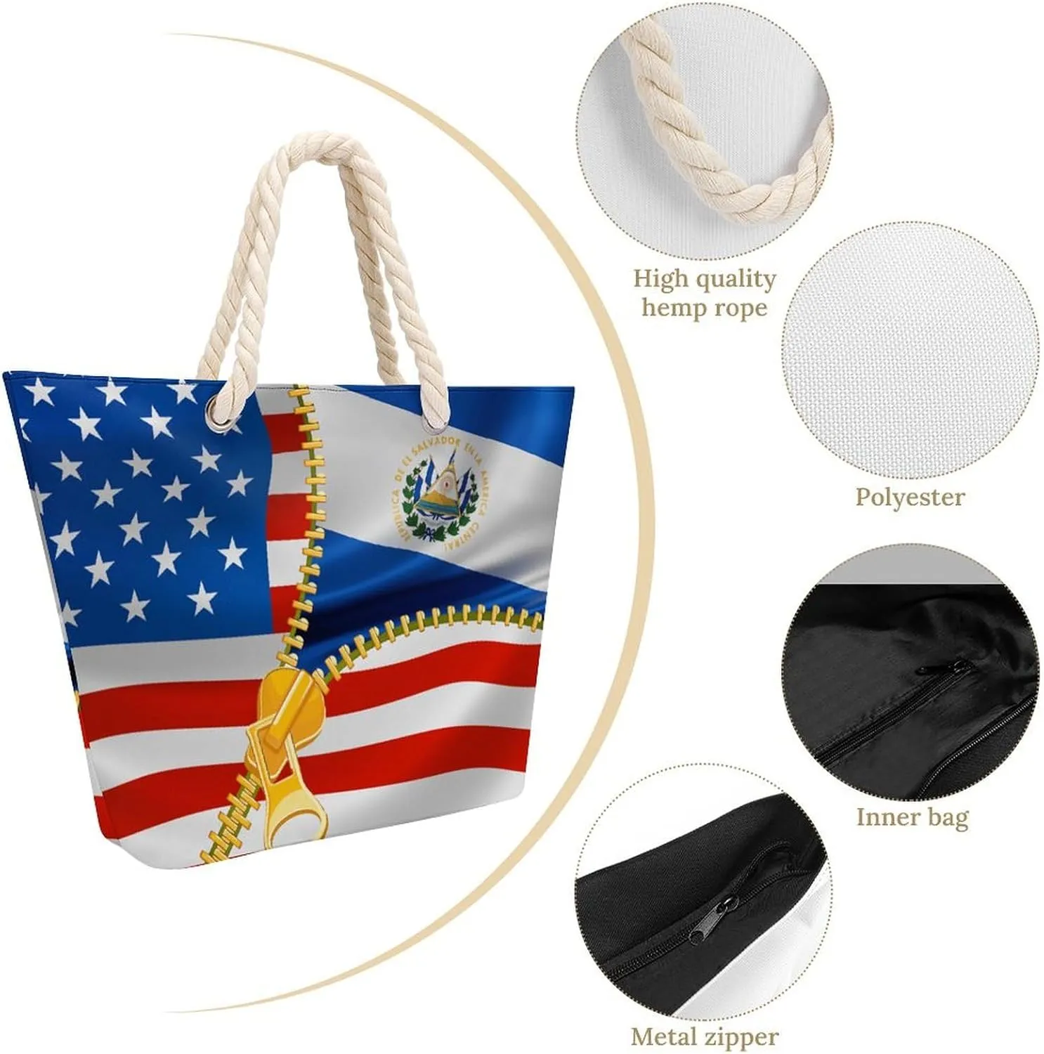 Tote Bag Large Handles Beach Bag with Zipper for Shopping Groceries Travel Outdoors Swim Pool Bag