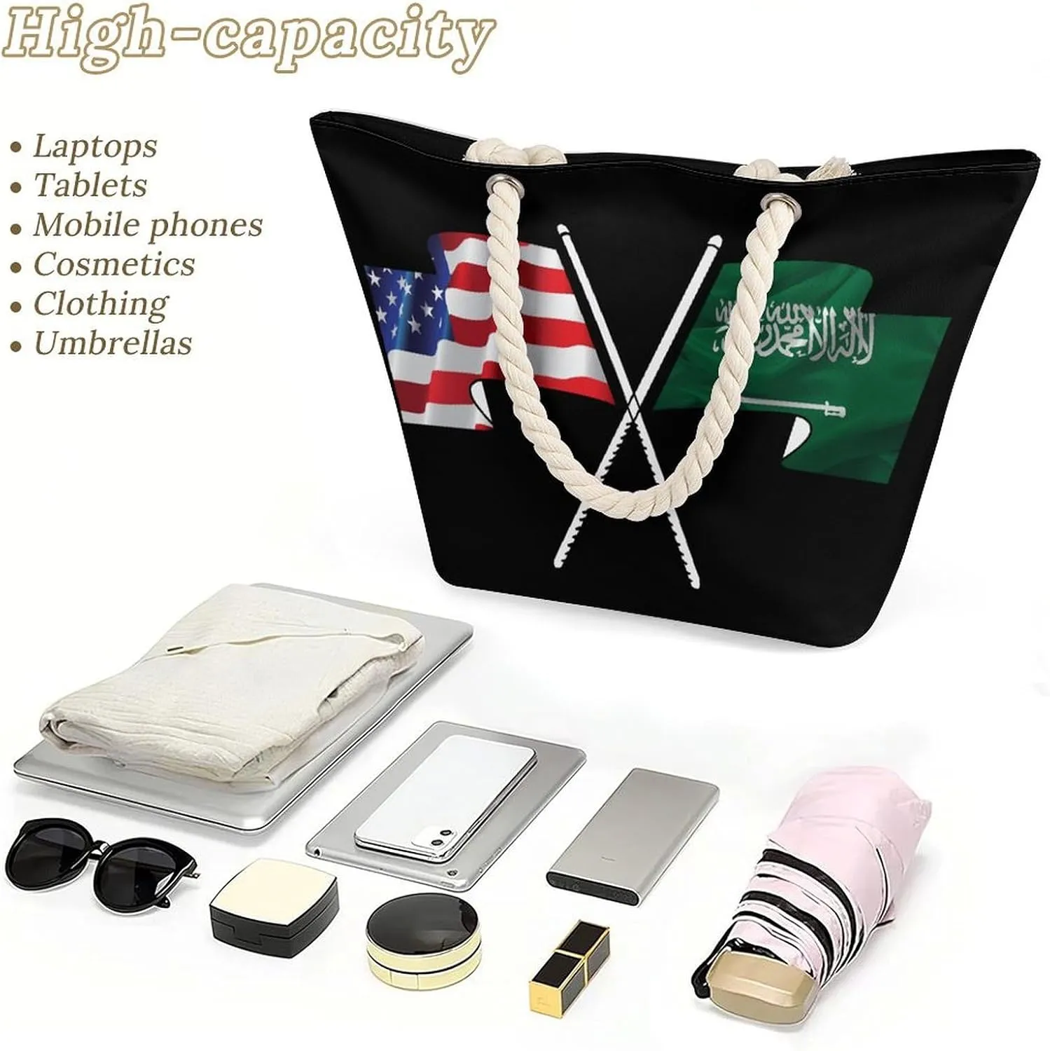 Tote Bag Large Handles Beach Bag with Zipper for Shopping Groceries Travel Outdoors Swim Pool Bag