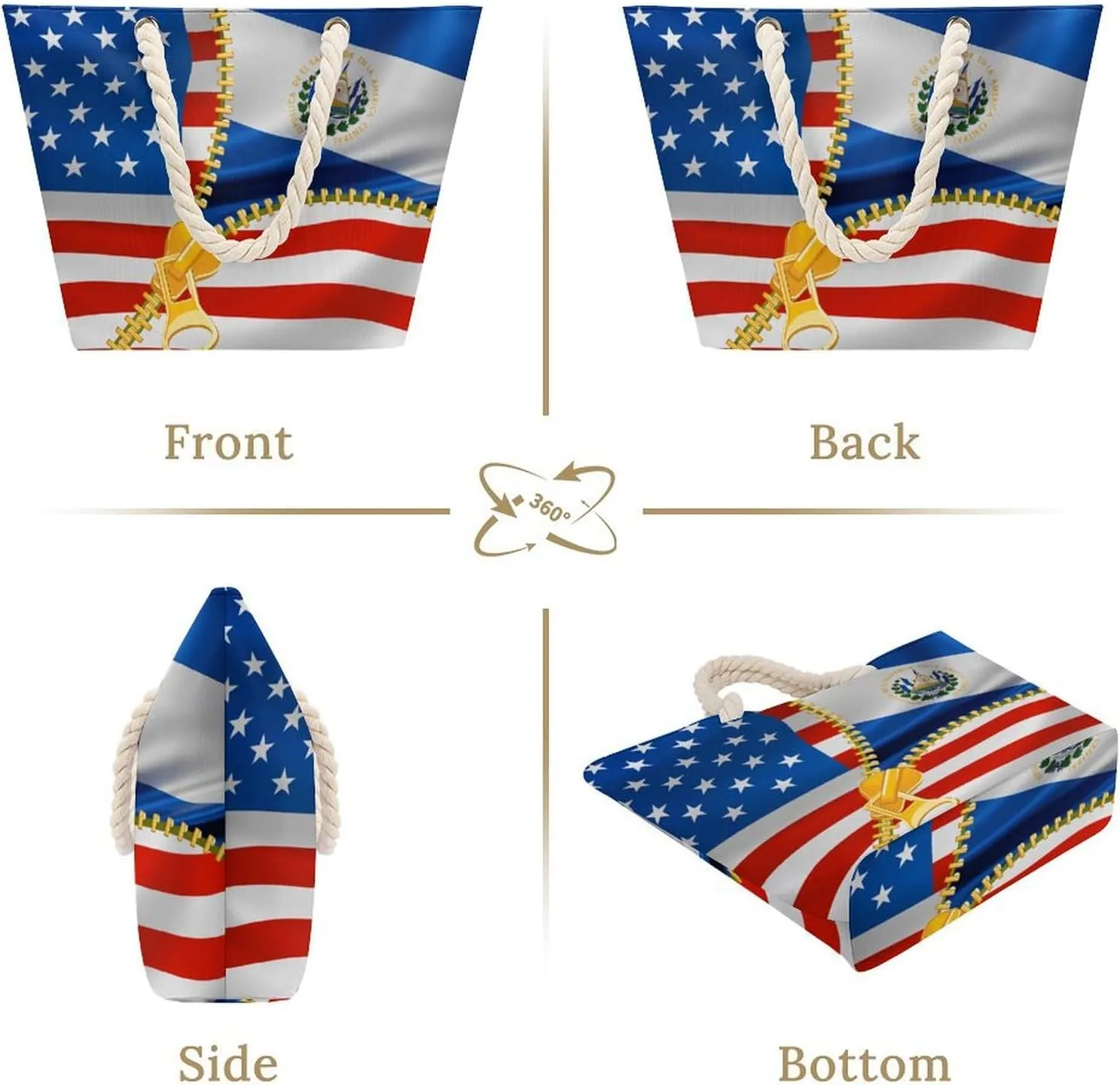 Tote Bag Large Handles Beach Bag with Zipper for Shopping Groceries Travel Outdoors Swim Pool Bag