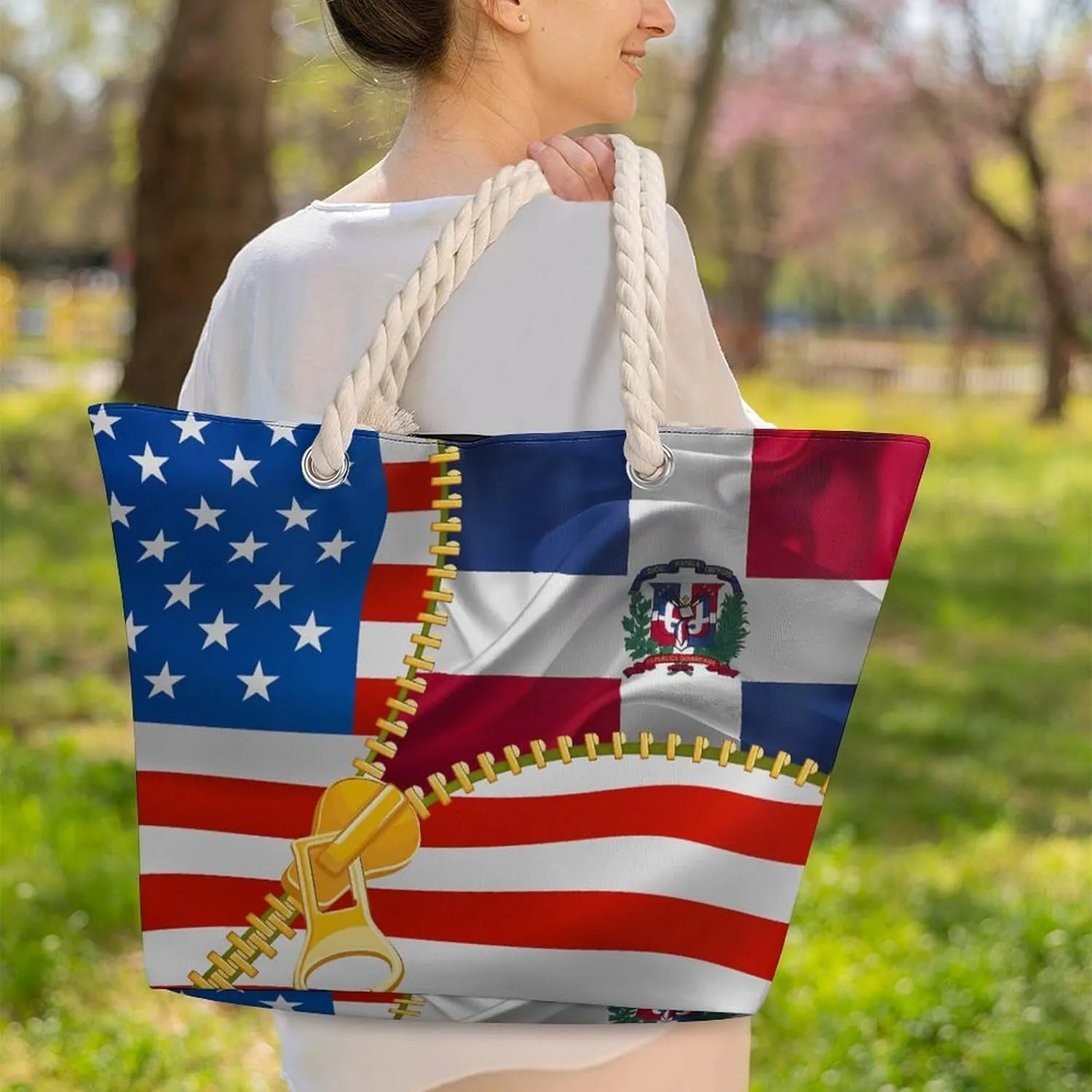 Tote Bag Large Handles Beach Bag with Zipper for Shopping Groceries Travel Outdoors Swim Pool Bag