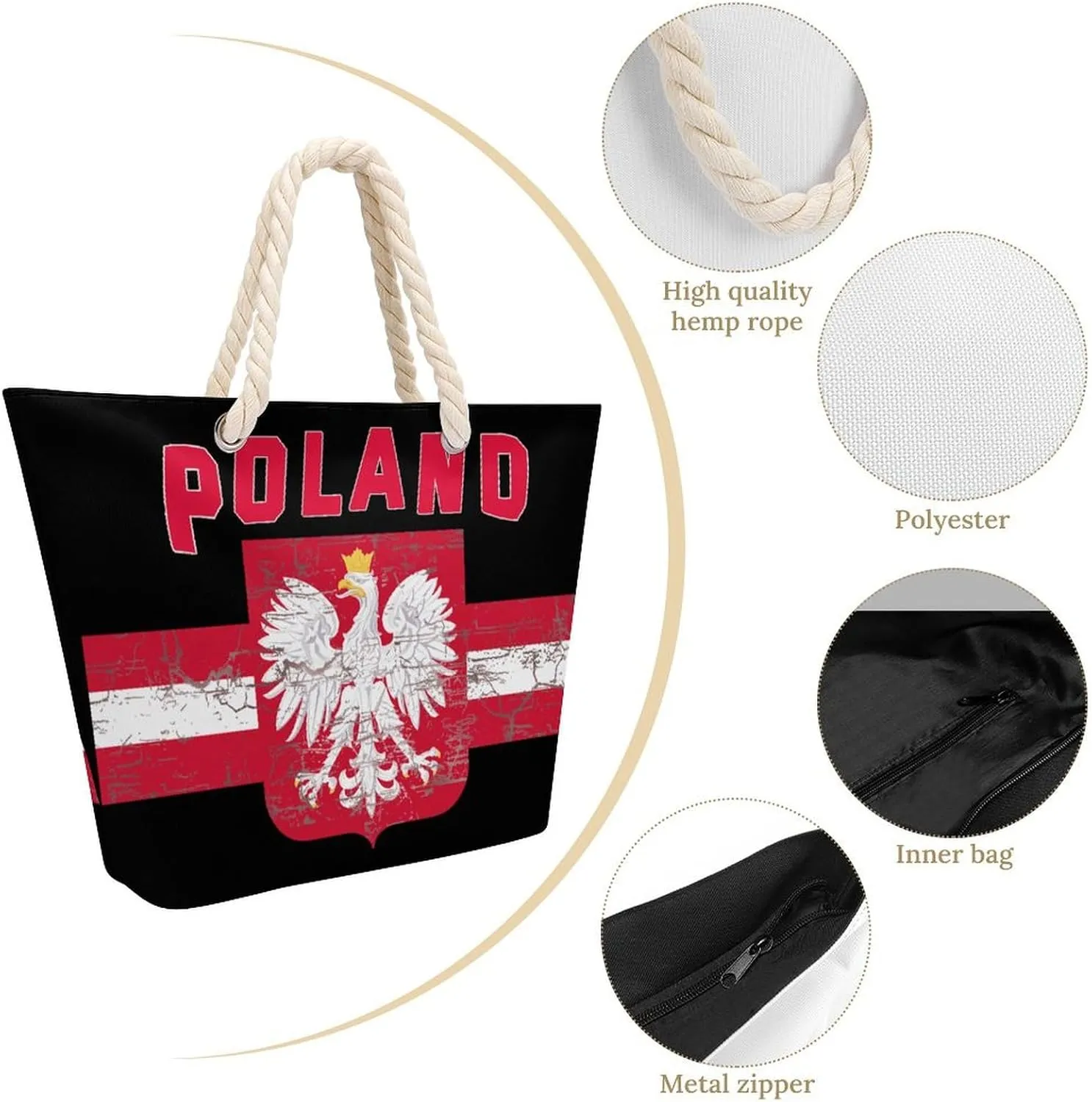 Tote Bag Large Handles Beach Bag with Zipper for Shopping Groceries Travel Outdoors Swim Pool Bag
