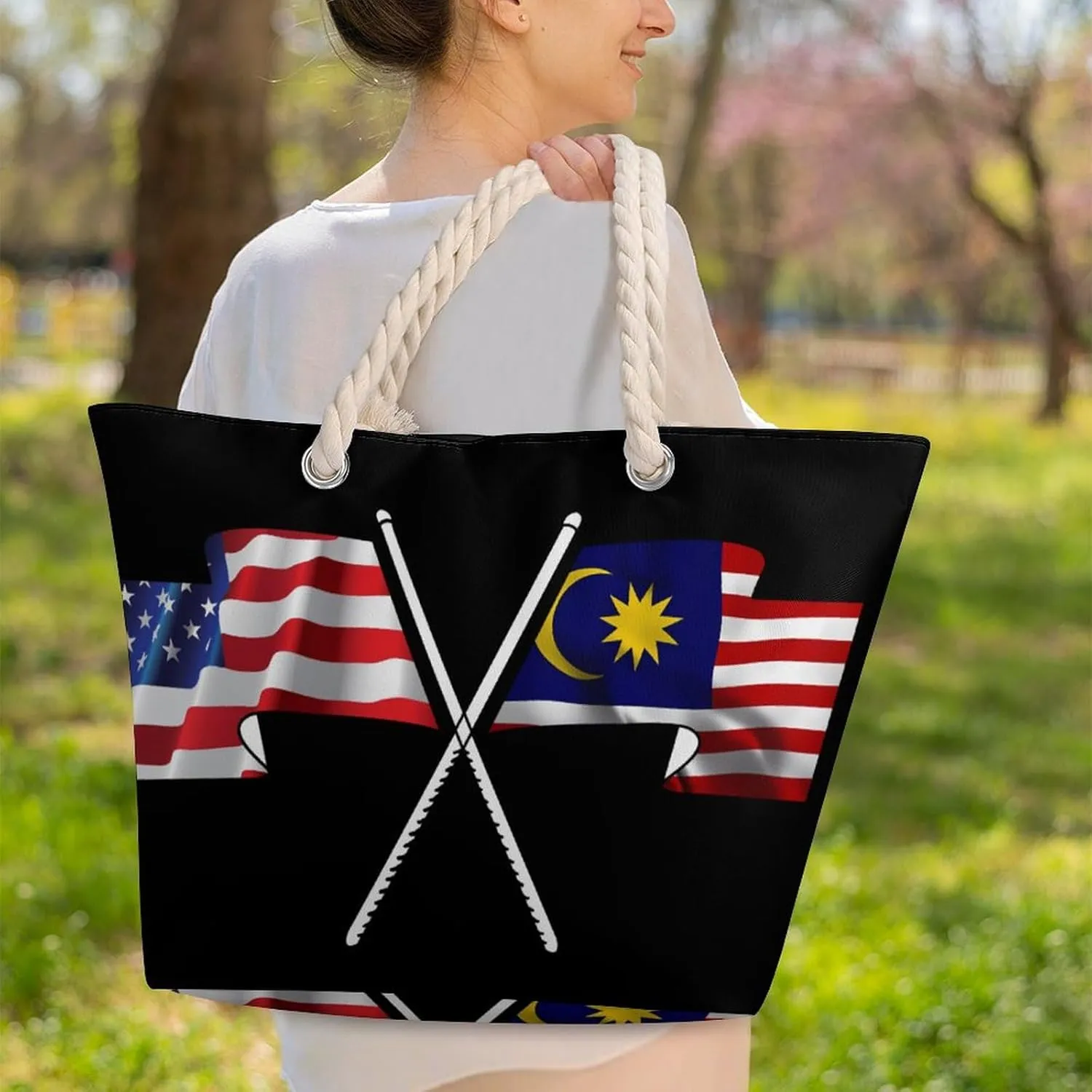 Tote Bag Large Handles Beach Bag with Zipper for Shopping Groceries Travel Outdoors Swim Pool Bag
