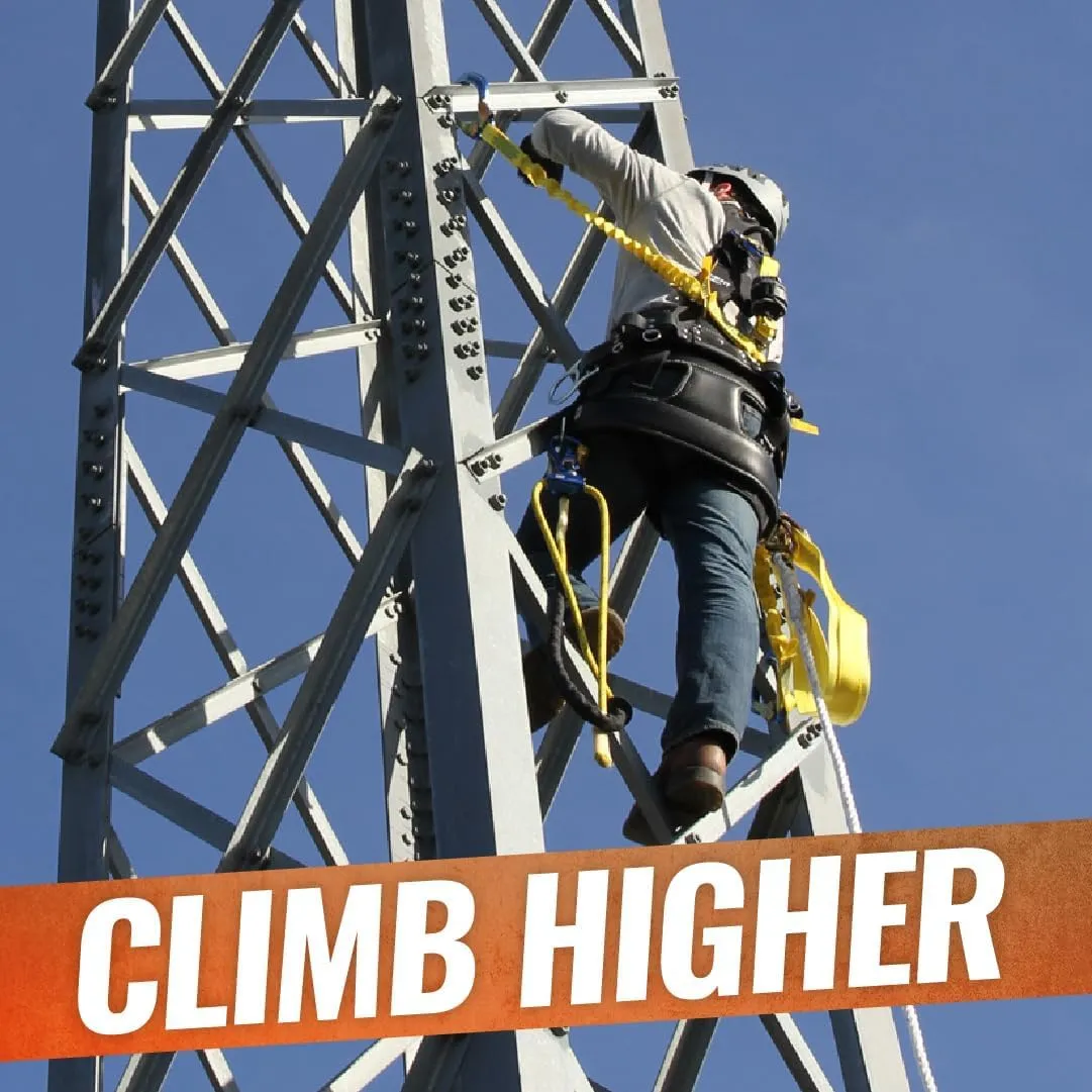 Tower Positioning Kit - ANSI Compliant Construction Climbing Fall Protection Gear with Steel Carabiner Swivel Form & Separator Snap Hooks