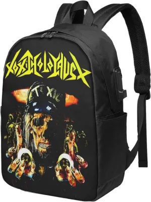 Toxic Music Holocaust Laptop Backpack, Travel Computer Bag with USB Charging Port, Work Business Backpacks