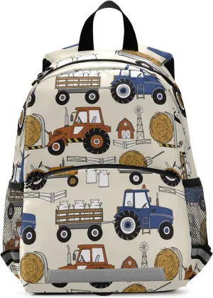 Tractors Cars Backpack for Kids, Boys and Girls, Toddler Backpack for Daycare Travel School, Preschool Bookbag with Chest Strap