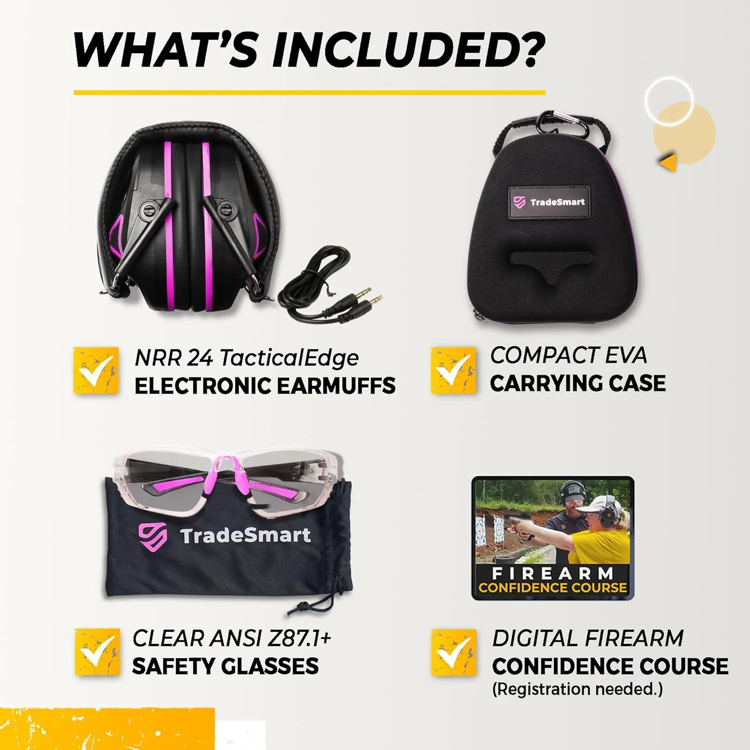 TradeSmart Complete Shooting Eye and Ear Protection: Electronic Earmuffs for Shooting, Range Glasses & Hard Carrying Case