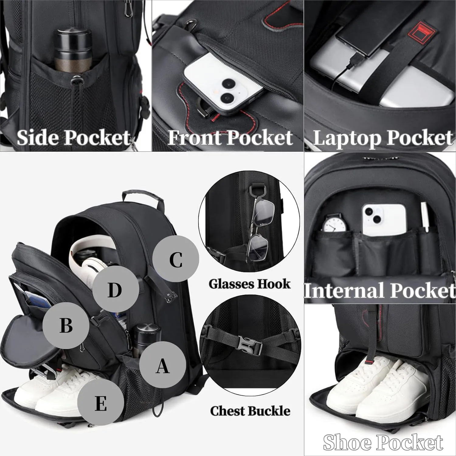 Travel Backpack 70L, 18 Inch Laptop Backpack for Men Women, Large Waterproof Carry On Backpack, TSA Friendly Flight Approved Anti-Theft Backpack with USB Interface & Shoe Compartment, navy blue