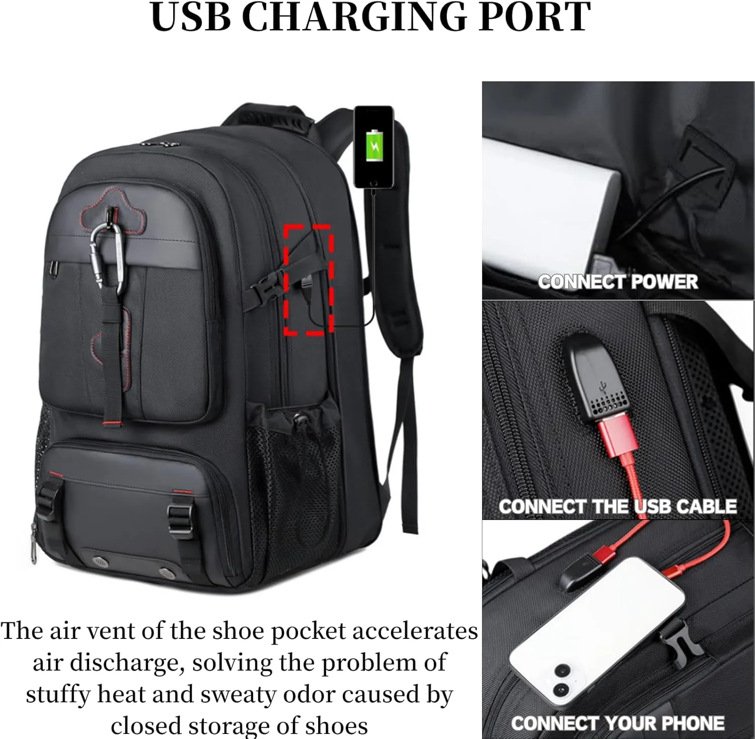 Travel Backpack 70L, 18 Inch Laptop Backpack for Men Women, Large Waterproof Carry On Backpack, TSA Friendly Flight Approved Anti-Theft Backpack with USB Interface & Shoe Compartment, navy blue