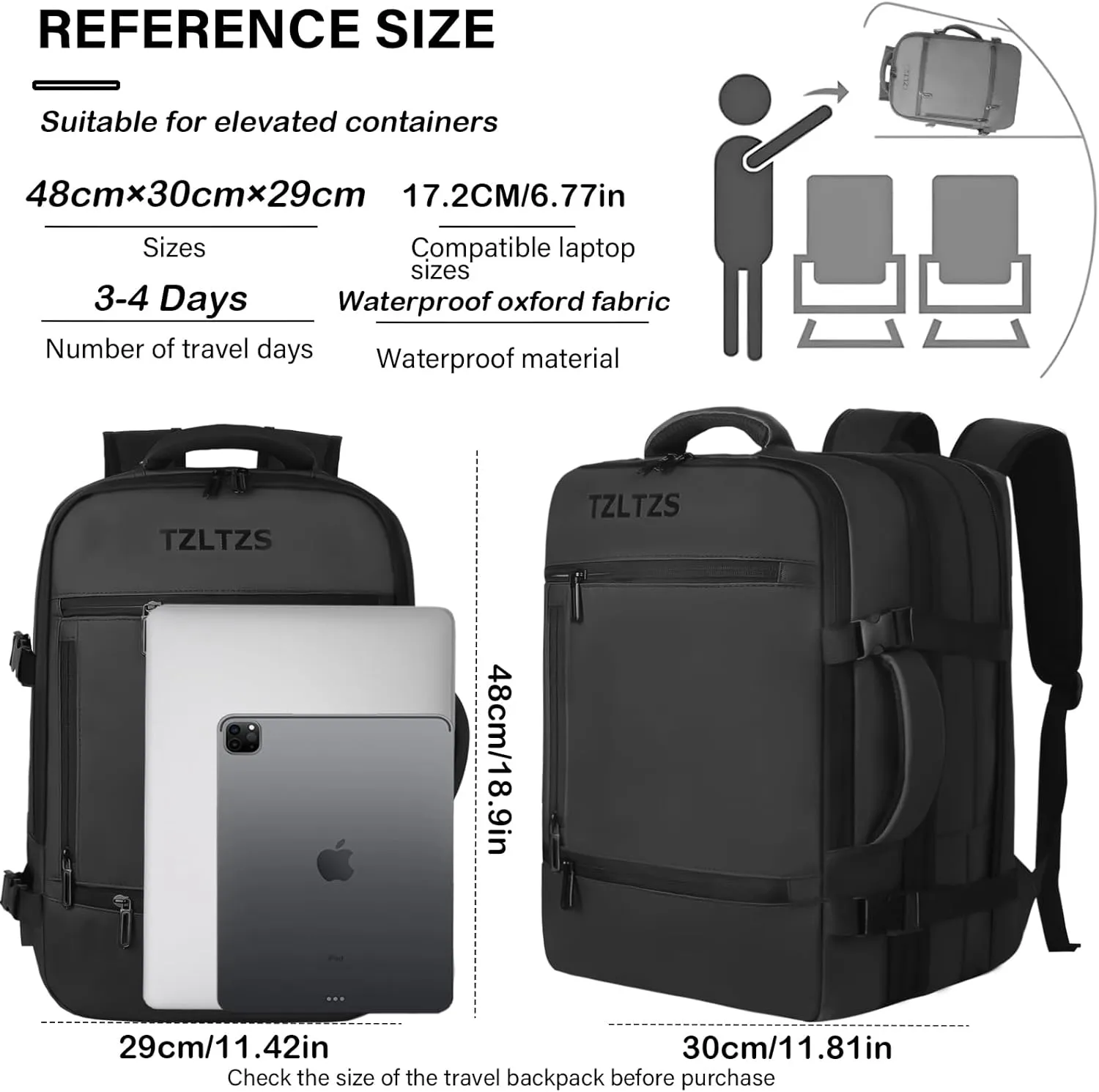 Travel Backpack, Carry On Backpack Airline Approved,Extra Large Expandable Waterproof, 17.3inch Laptop Backpack USB Charging Port, Business College Rucksack Backpack Gifts for Men Women,Black