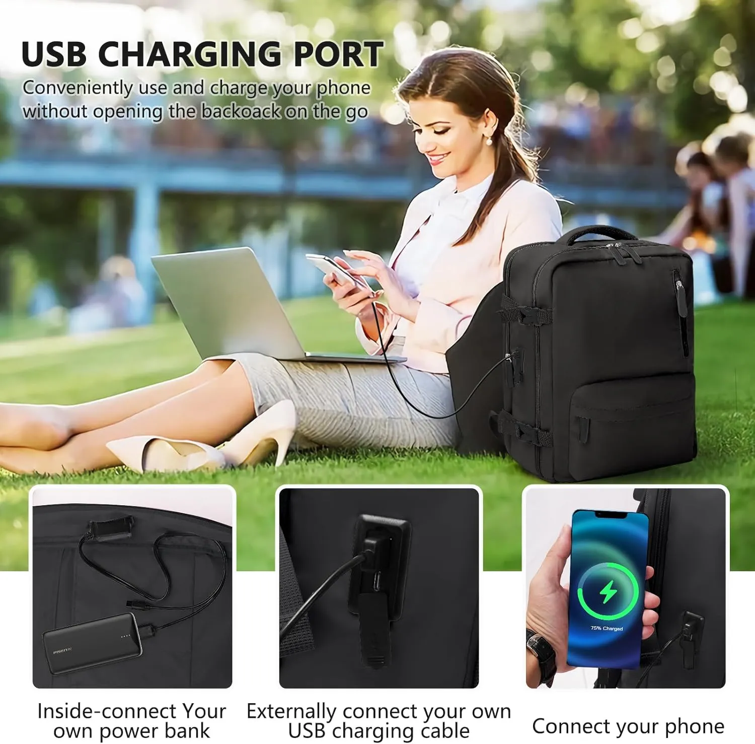 Travel Backpack for Men, Durable Luggage Bag, TSA 15.6 Inch Laptop Backpacks for Personal Item Weekender Business Hiking, Black