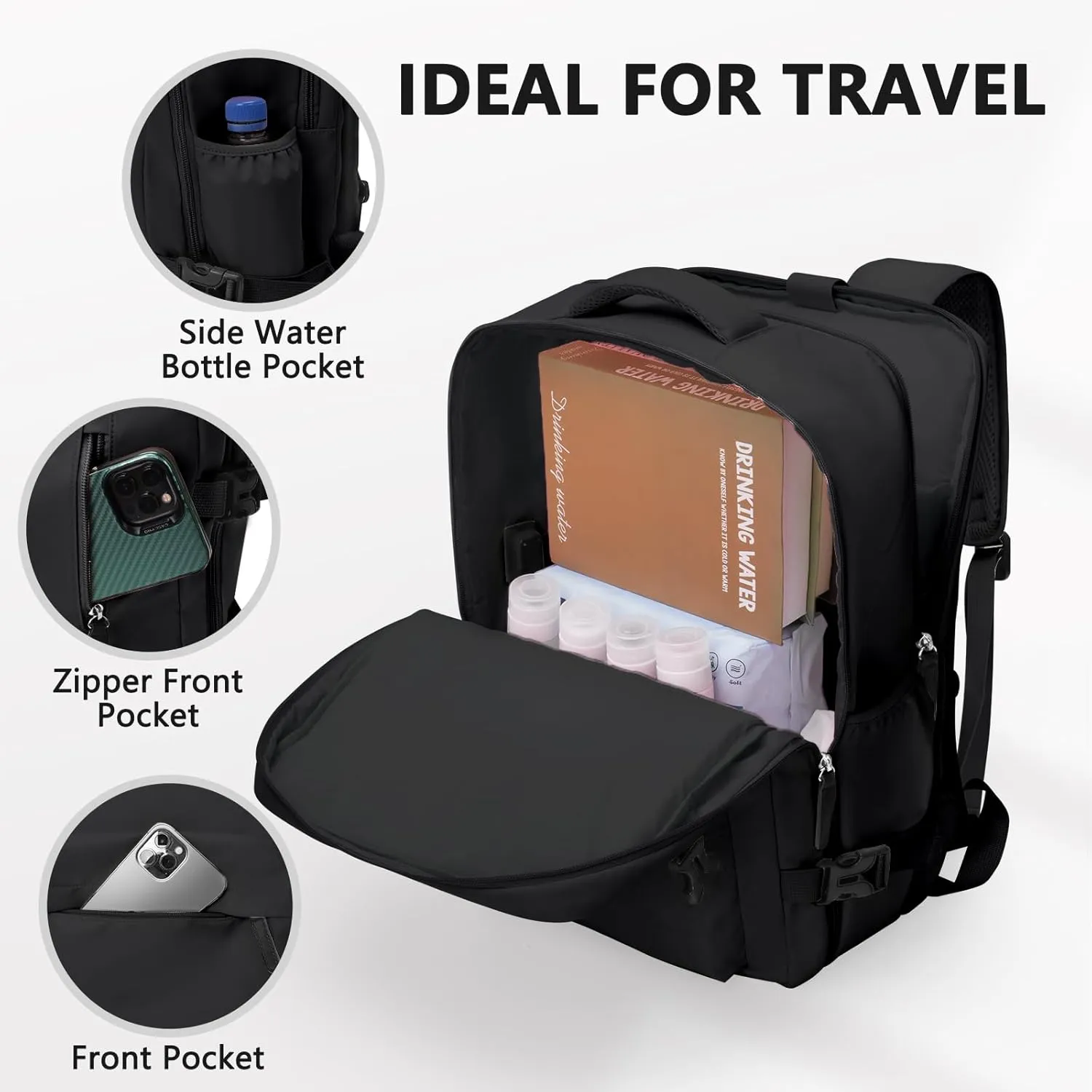 Travel Backpack for Men, Durable Luggage Bag, TSA 15.6 Inch Laptop Backpacks for Personal Item Weekender Business Hiking, Black
