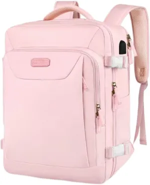 Travel Backpack for Women, Carry On Backpack with USB Charging Port, TSA 15.6inch Laptop Backpack Flight Approved, College Nurse Bag Casual Daypack for Weekender Business Hiking, Pink