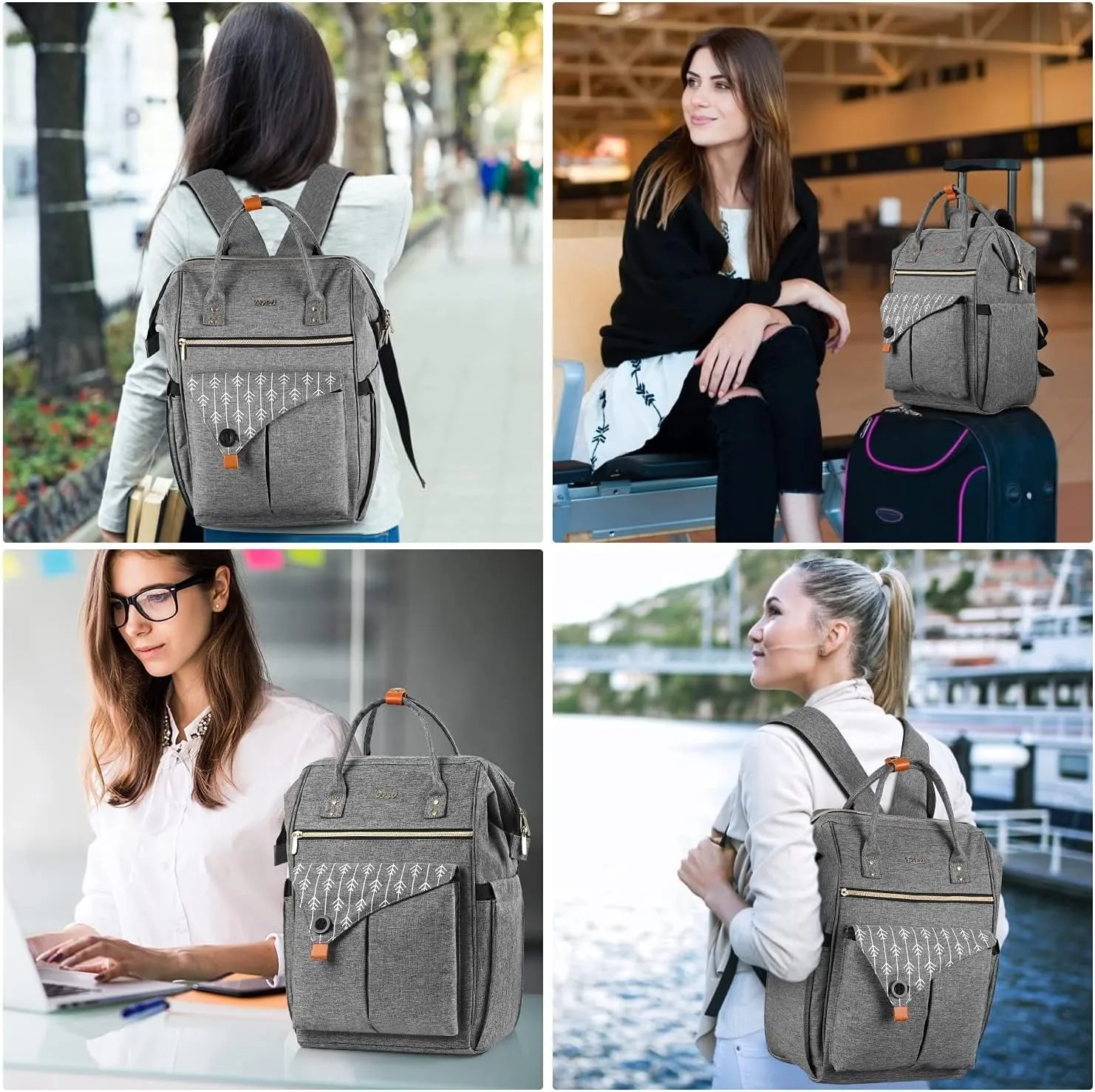 Travel Backpack for Women, Laptop Backpack with Usb Charging Port, Anti Theft Water Resistant College School Bookbag Computer Backpack Fits 17.3 Inch Laptop Notebook