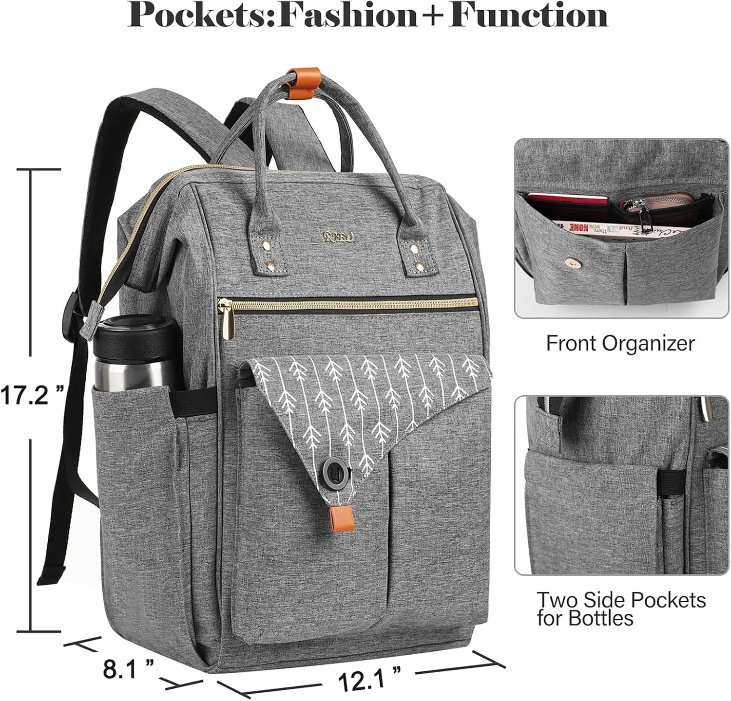 Travel Backpack for Women, Laptop Backpack with Usb Charging Port, Anti Theft Water Resistant College School Bookbag Computer Backpack Fits 17.3 Inch Laptop Notebook