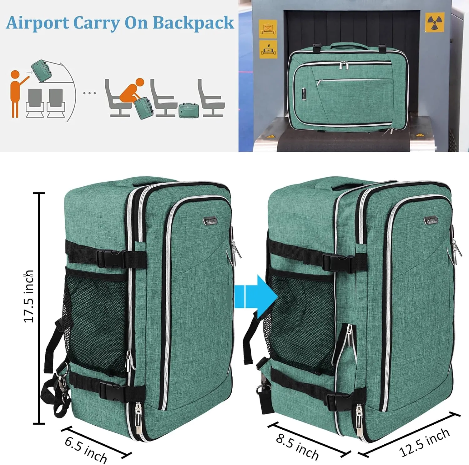 Travel Carry On 17.5" Laptop Expandable Backpack for Men Women, Personal Item Bag Waterproof Airline Approved with USB Charging Hole 3 Packing Cubes, Large Weekender Daypack Business Luggage Suitcase