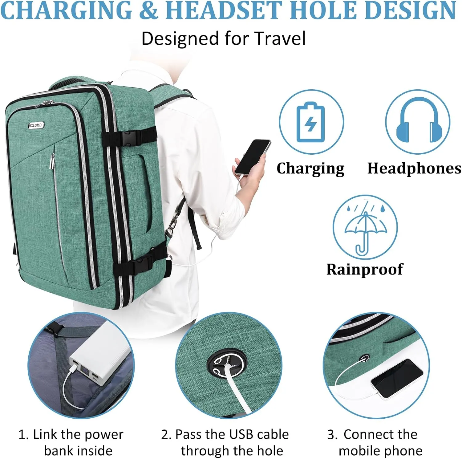 Travel Carry On 17.5" Laptop Expandable Backpack for Men Women, Personal Item Bag Waterproof Airline Approved with USB Charging Hole 3 Packing Cubes, Large Weekender Daypack Business Luggage Suitcase