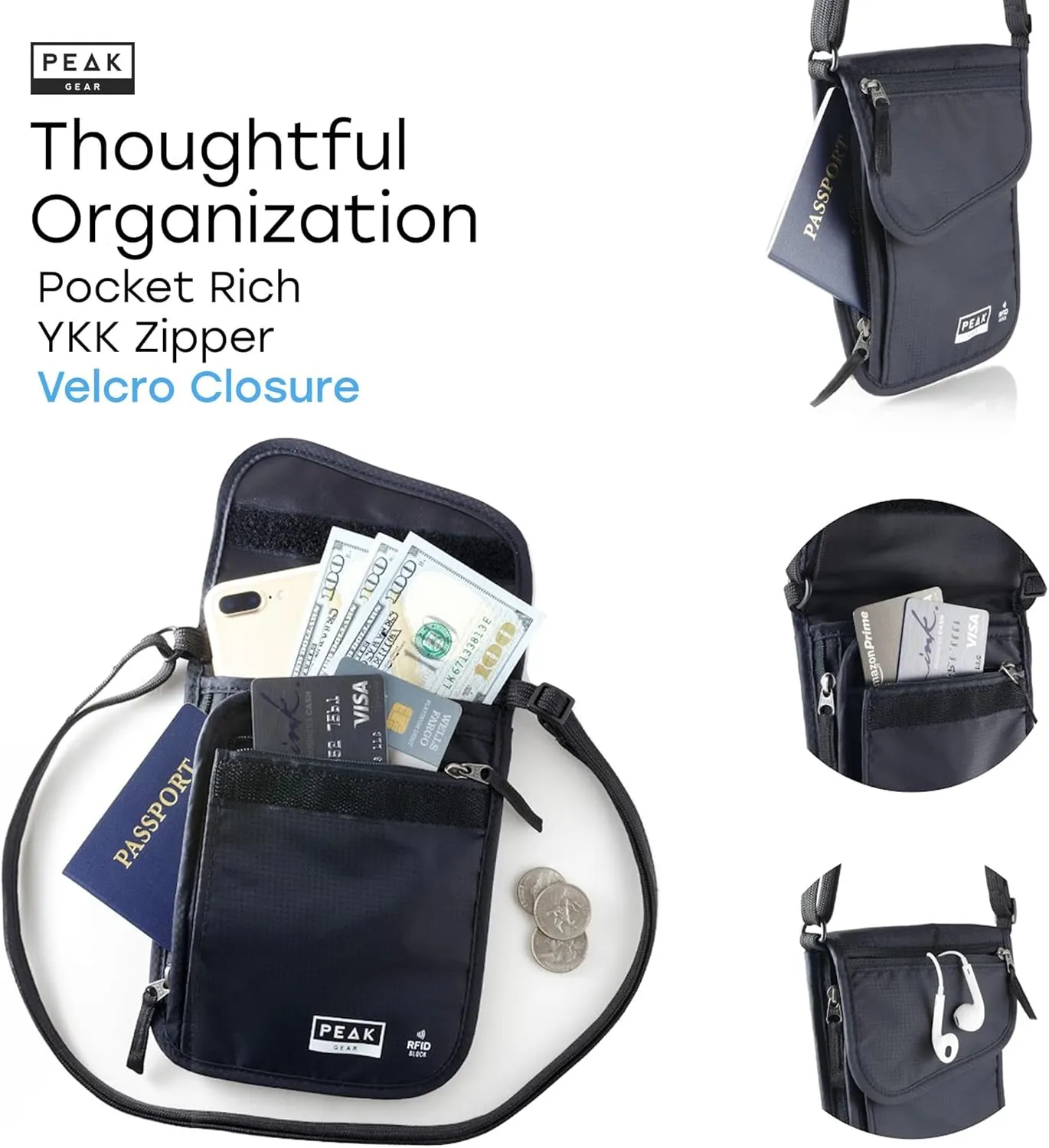 Travel Companion Combo - Hidden Travel Money Belt   Neck Wallet (Black, Bundle)