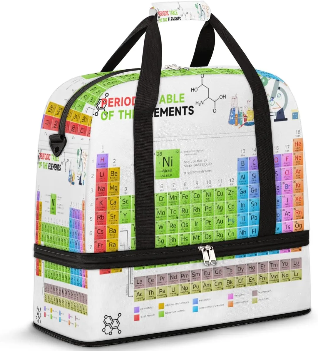 Travel Duffel Bag Chemistry Period Table of The Element Sport Gym Bag for Woman Man,Waterproof Foldable Weekend Overnight Bag for Yoga Workout Training with Shoe Compartment