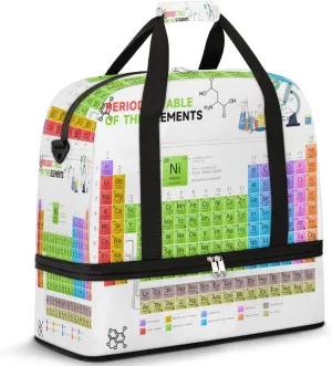 Travel Duffel Bag Chemistry Period Table of The Element Sport Gym Bag for Woman Man,Waterproof Foldable Weekend Overnight Bag for Yoga Workout Training with Shoe Compartment