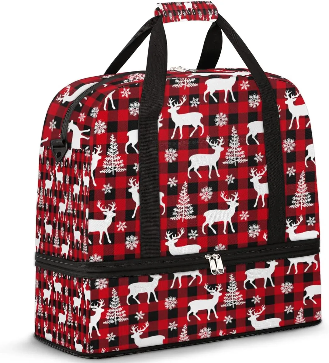 Travel Duffel Bag Christmas Reindeer Deer Sport Gym Bag for Woman Man,Waterproof Foldable Weekend Overnight Bag for Yoga Workout Training with Shoe Compartment