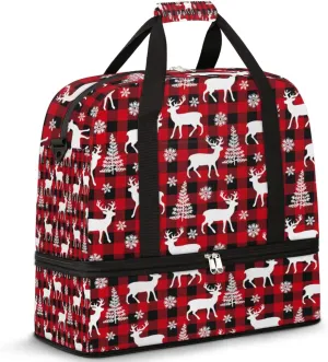 Travel Duffel Bag Christmas Reindeer Deer Sport Gym Bag for Woman Man,Waterproof Foldable Weekend Overnight Bag for Yoga Workout Training with Shoe Compartment