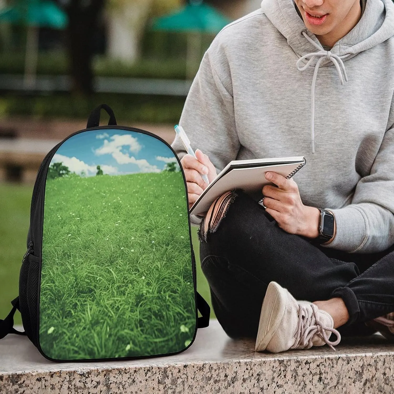 Travel Laptop Backpack Slim Durable Lightweight Back Pack Cute Green Lawn Small Backpack For Women Men