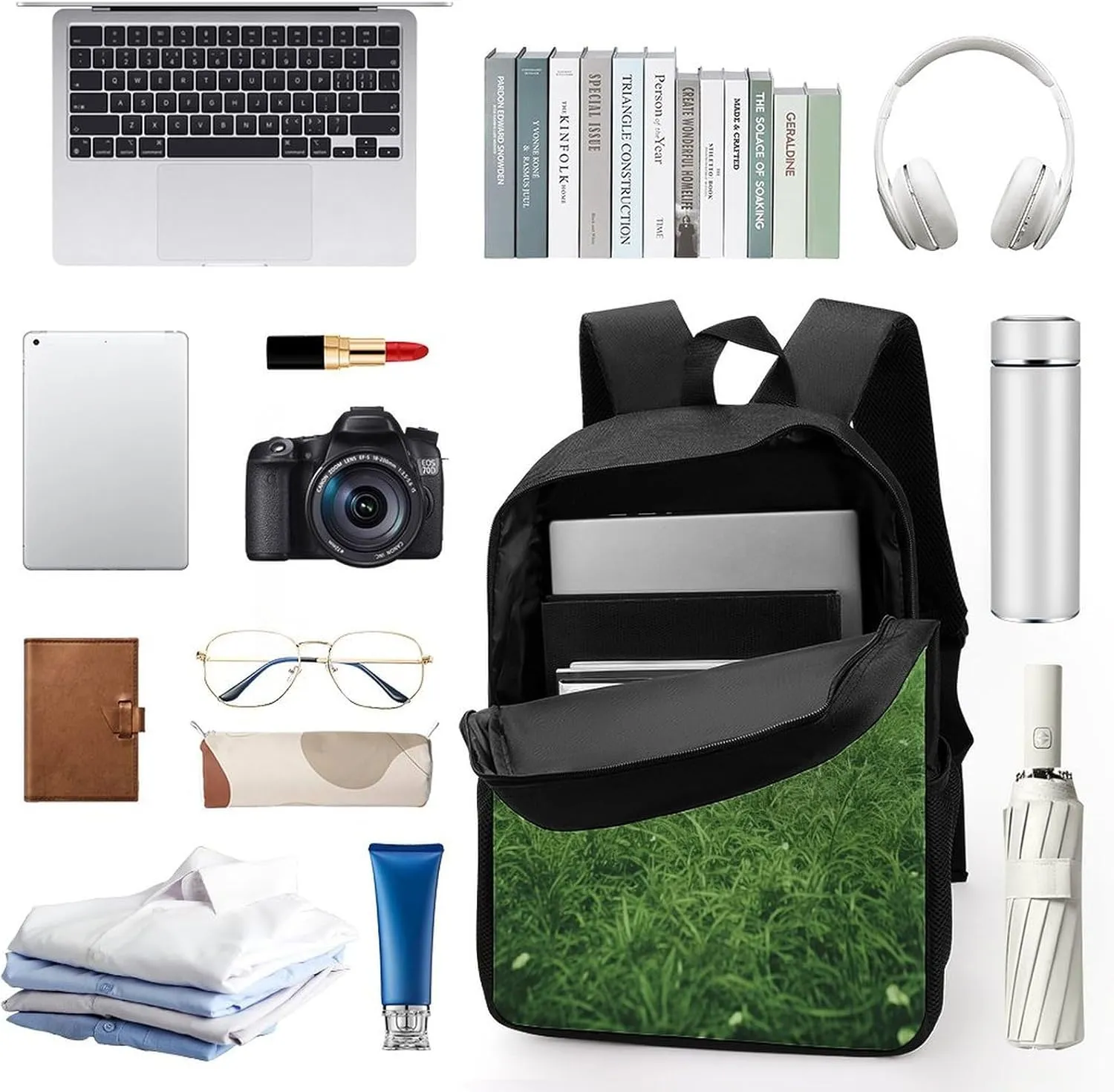 Travel Laptop Backpack Slim Durable Lightweight Back Pack Cute Green Lawn Small Backpack For Women Men