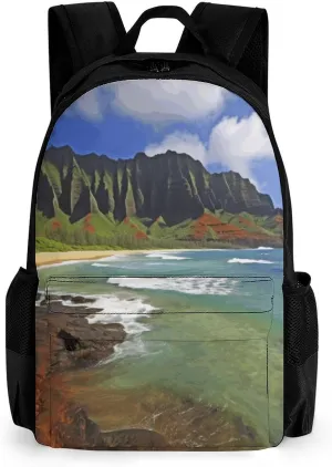 Travel Laptop Backpacks for Men Women,Kauai Hawaii Seashore Printed Computer Bag Travel Work Rucksack Ergonomic Shoulder Straps