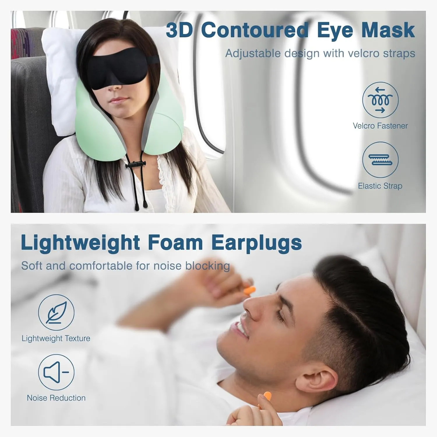 Travel Pillow for Airplane Memory Foam Pillow, 3 Pack Neck Pillow for Travelling with Eye Mask, Earplugs and Storage Bag, Sleeping Rest, Car, Train and Home Use Cooling, Grey&Pink&Sage