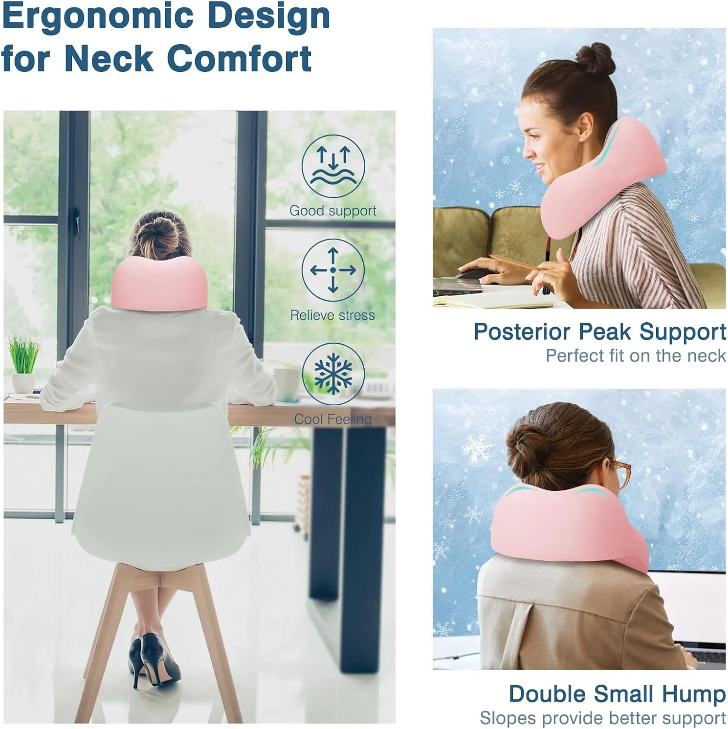 Travel Pillow for Airplane Memory Foam Pillow, 3 Pack Neck Pillow for Travelling with Eye Mask, Earplugs and Storage Bag, Sleeping Rest, Car, Train and Home Use Cooling, Grey&Pink&Sage