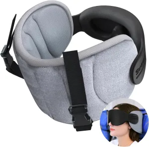 Travel Pillow for Airplanes, Airplane Pillow for Long Flight, Neck Pillow with Eye Mask for Sleeping, Portable Travel Pillow for Car, Road Trip Car Headrest, FSA HSA Eligible Approved, Grey