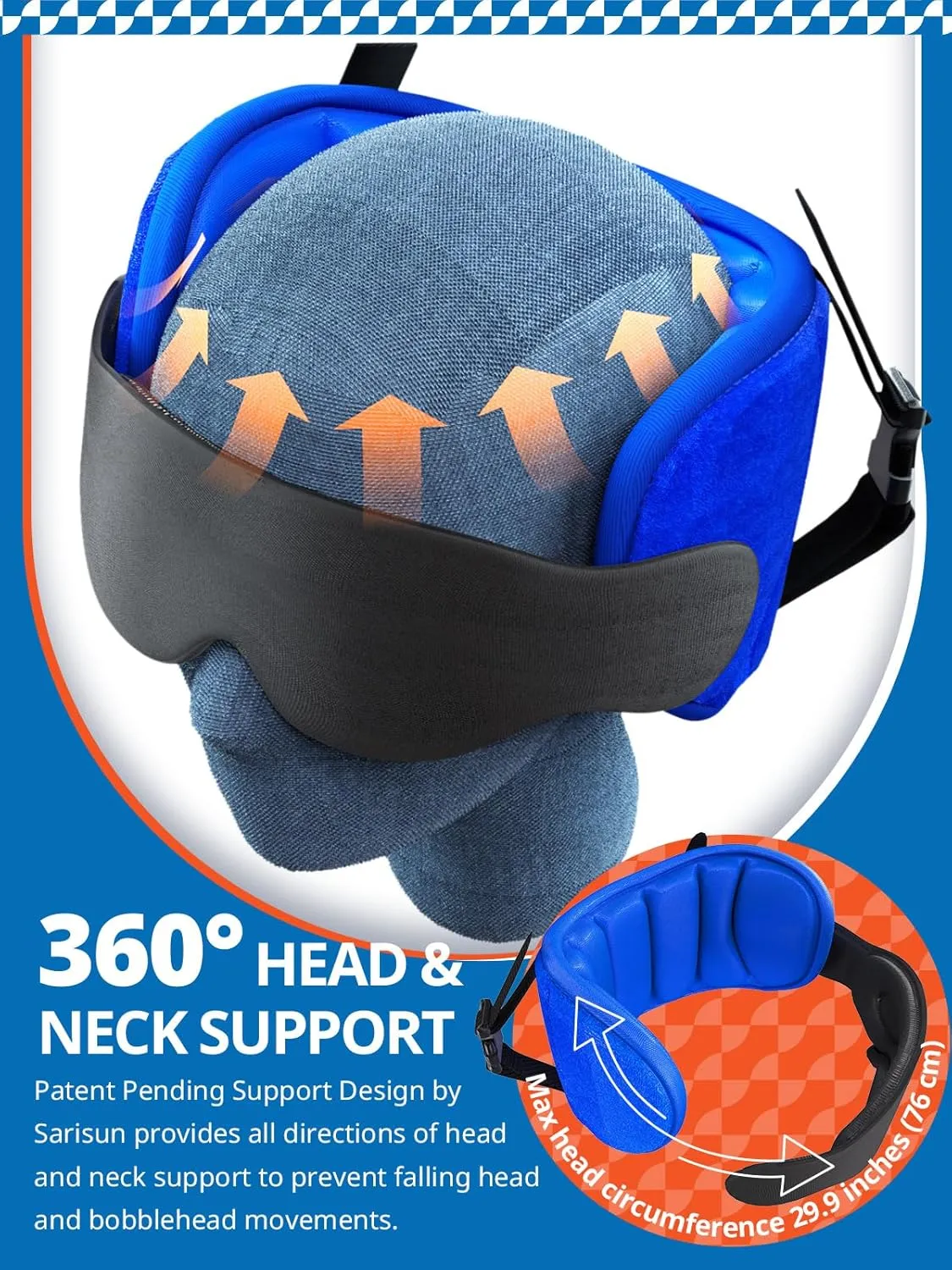 Travel Pillow for Airplanes, Airplane Pillow for Long Flight, Neck Pillow with Eye Mask for Sleeping, Portable Travel Pillow for Car, Road Trip Car Headrest, FSA HSA Eligible Approved, Grey