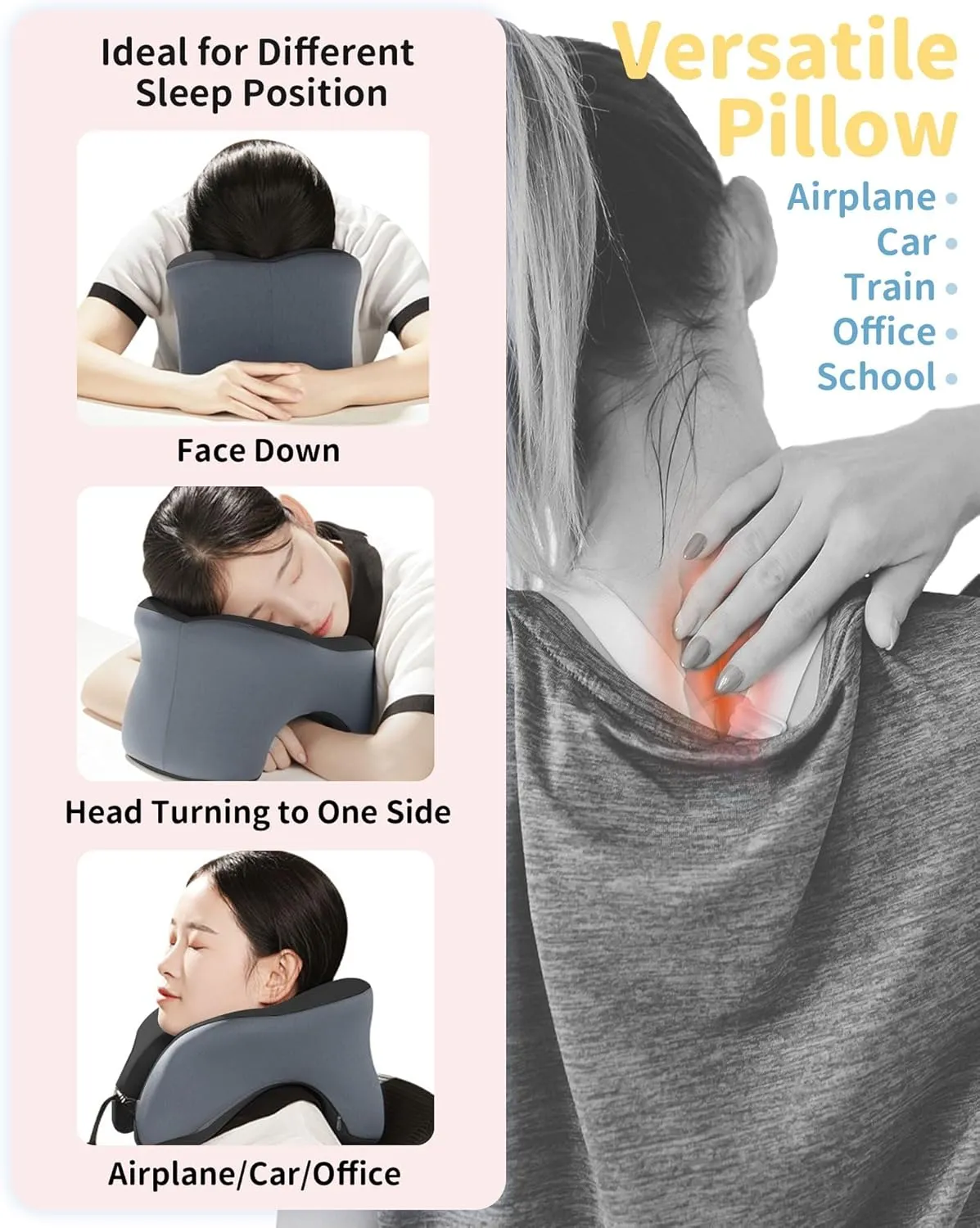 Travel Pillow for Airplanes with 360 Head Support,Memory Foam 2-in-1 Neck Pillow Airplane,Travel Neck Pillow with Storage Bag,Adjustable Clasp for Travel,Home,Office,and Gaming