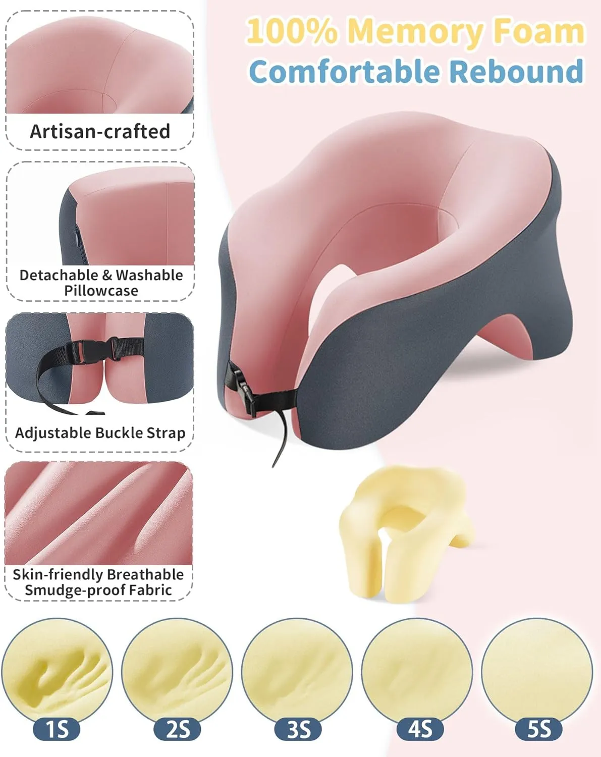 Travel Pillow for Airplanes with 360 Head Support,Memory Foam 2-in-1 Neck Pillow Airplane,Travel Neck Pillow with Storage Bag,Adjustable Clasp for Travel,Home,Office,and Gaming