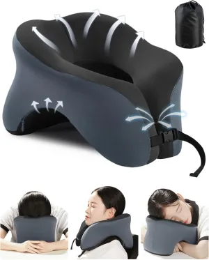Travel Pillow for Airplanes with 360 Head Support,Memory Foam 2-in-1 Neck Pillow Airplane,Travel Neck Pillow with Storage Bag,Adjustable Clasp for Travel,Home,Office,and Gaming
