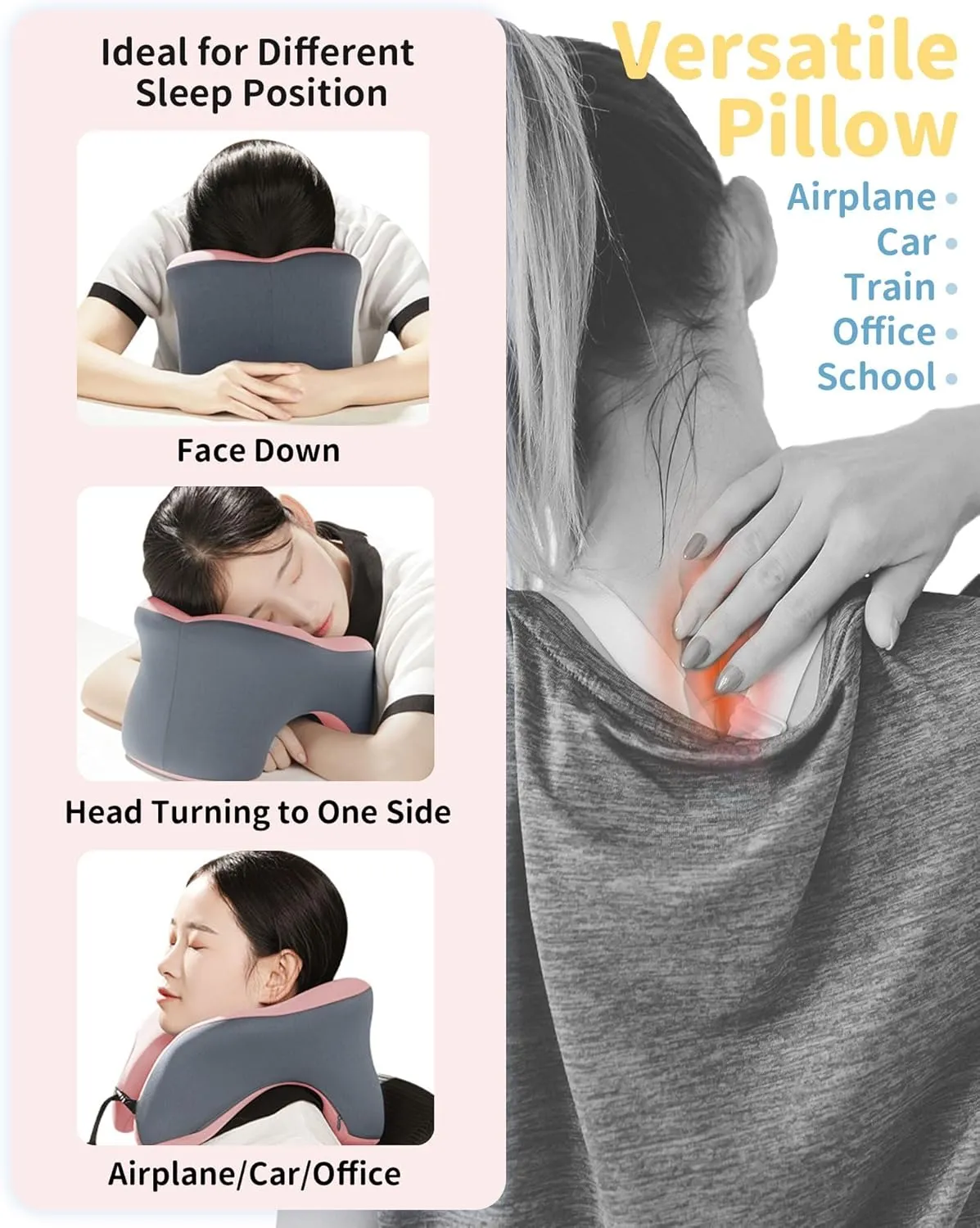 Travel Pillow for Airplanes with 360 Head Support,Memory Foam 2-in-1 Neck Pillow Airplane,Travel Neck Pillow with Storage Bag,Adjustable Clasp for Travel,Home,Office,and Gaming